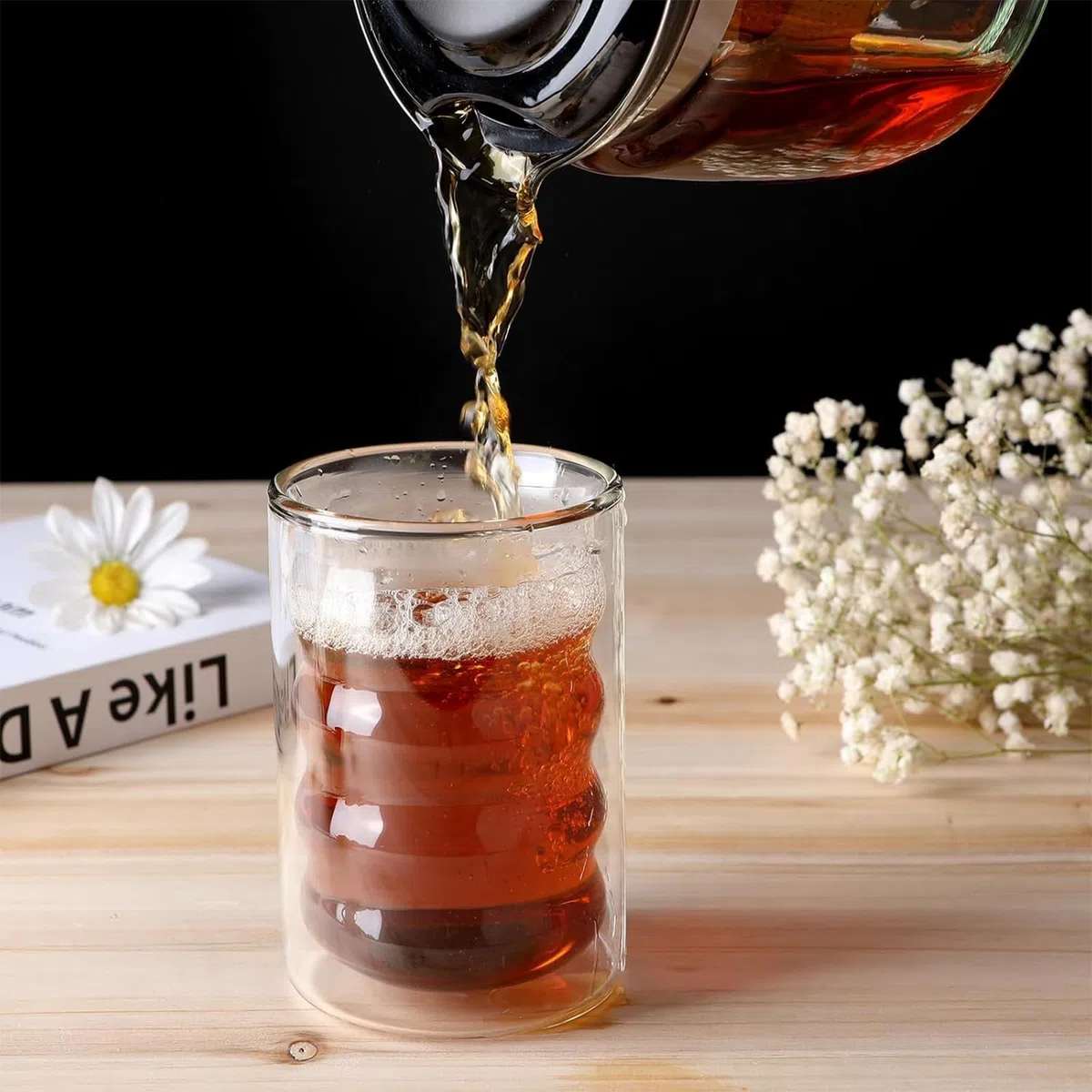 Latte Macchiato Bubble Gläser Set, 2 x 400ml Doppelwandige Bubble Kaffeegläser mit 2 Löffeln, cappuccino Thermogläser für Latte Macchiato, Tee, Milch, Bier