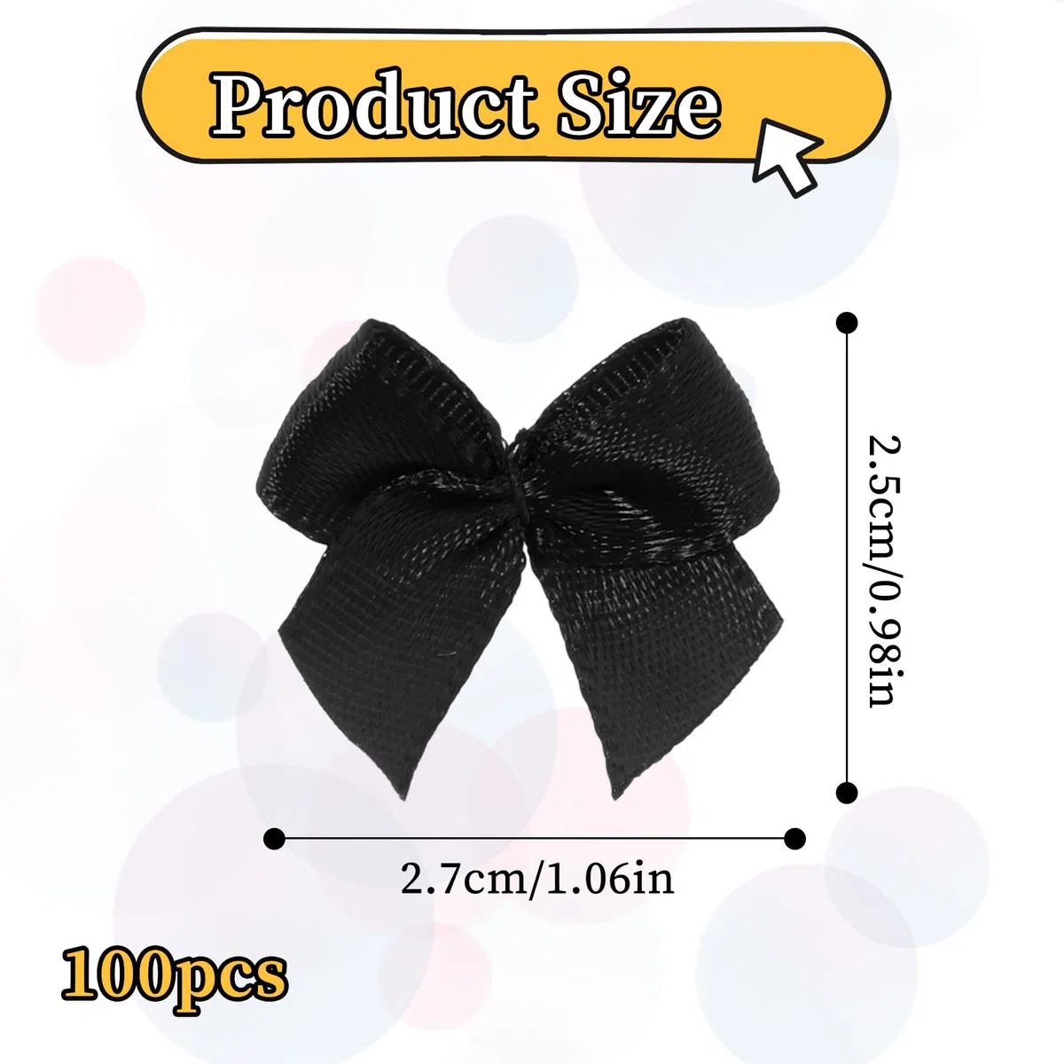 100 Stück Kleine Schleifen, 2.5 cm Mini Schwarze Schleifen Winzige Vorgefertigte Schleifenband Schleife für DIY Basteln, Geschenkverpackung, Hochzeit Deko, Weihnachten, Party, Scrapbooking