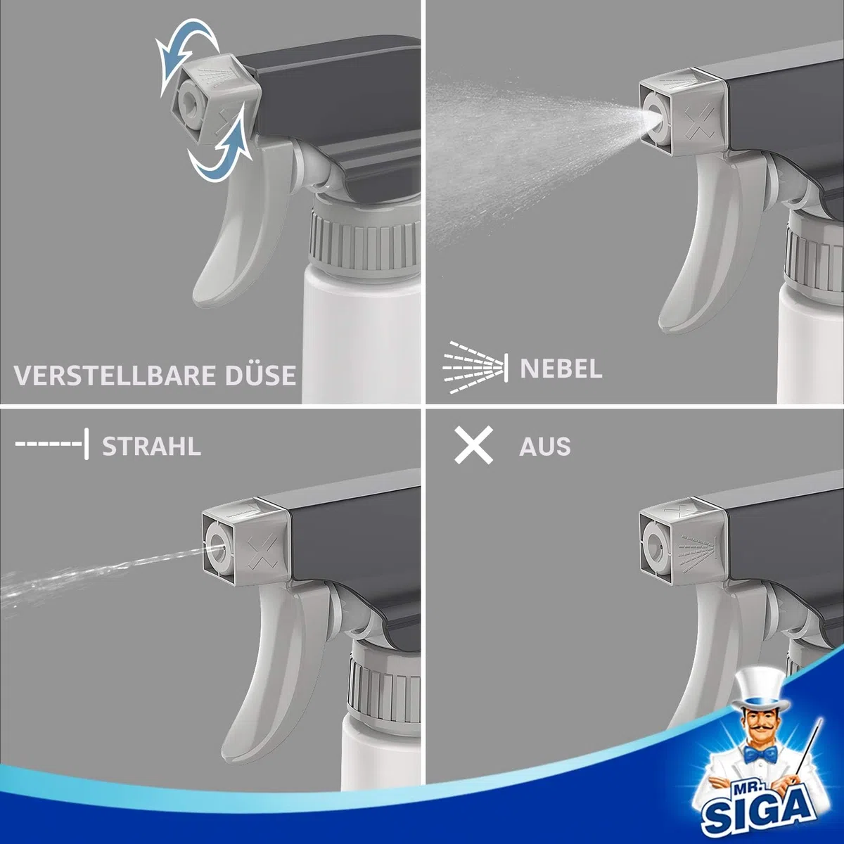 MR.SIGA 710 ml leere Kunststoff-Sprühflaschen für Reinigungsmittel, strapazierfähige, wiederverwendbare Sprühflaschen für den Haushalt mit Maßangaben und einstellbarer, auslaufsicherer Düse, 3er-Pack