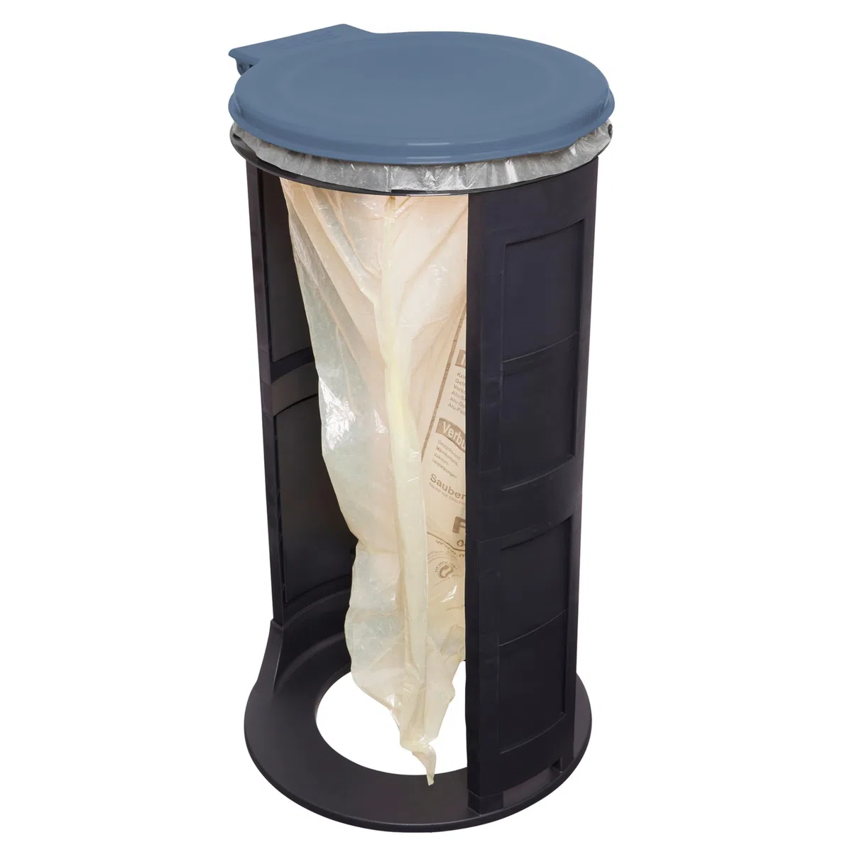 Gies Müllsackständer EcoRecycled, ø 41 x 12,5 cm, BPA-frei, Made in Germany, Kunststoff, für alle Müllsäcke bis 120L, Schwarz, Deckel Hellgrau