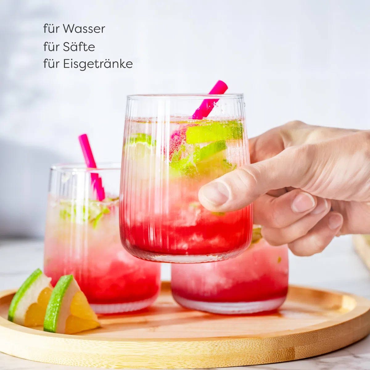 KONZEPT Geriffelte Gläser Set 6 teilig, Trinkgläser 320 ml, Wassergläser spülmaschinenfest