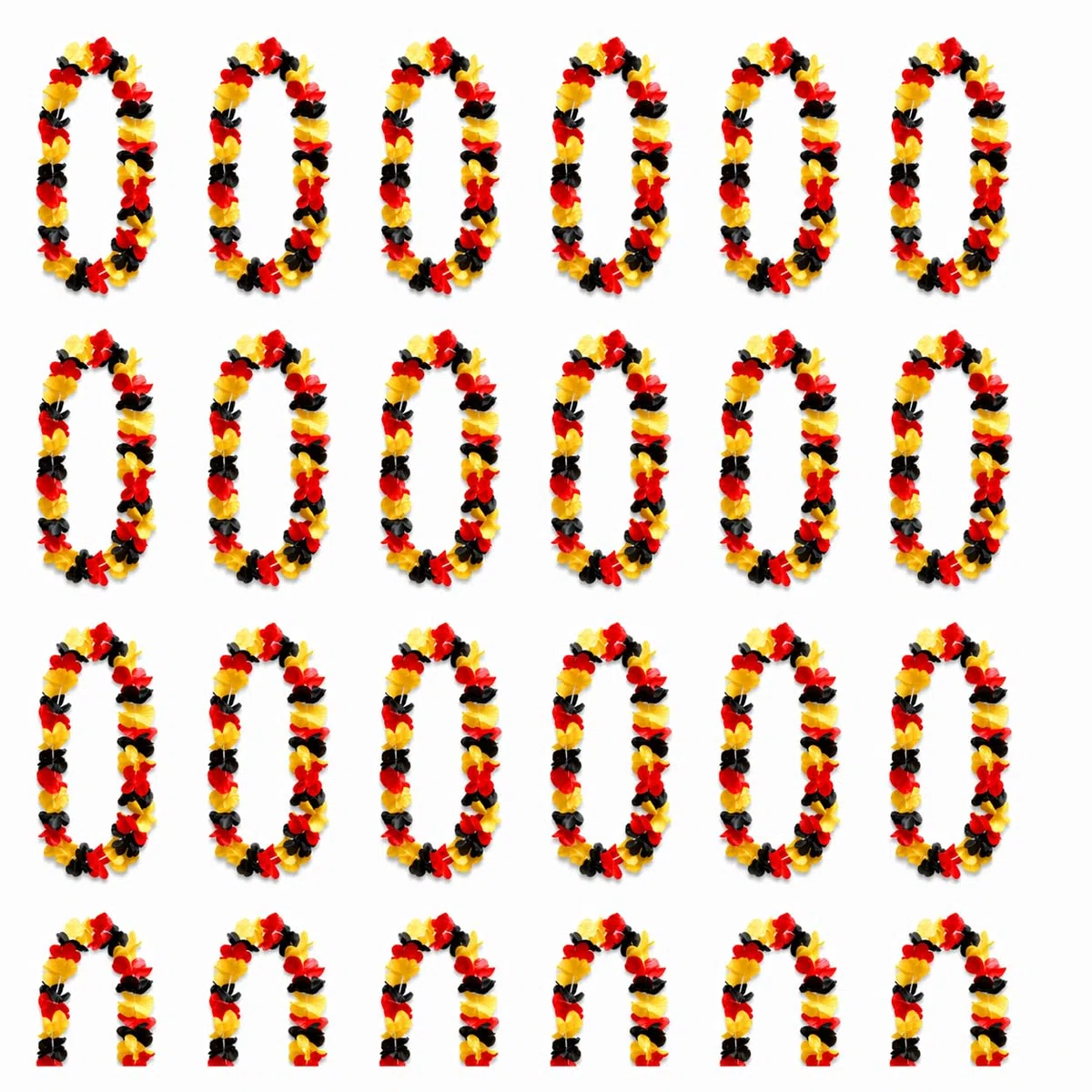 Deutschland Hawaii Blumenketten 6er, 12er oder 24er Set Schwarz-Rot-Gold - Hawaii Kette Fanartikel für EM WM & Public Viewing - Blütenkette Party Kostüm Zubehör für Damen Herren
