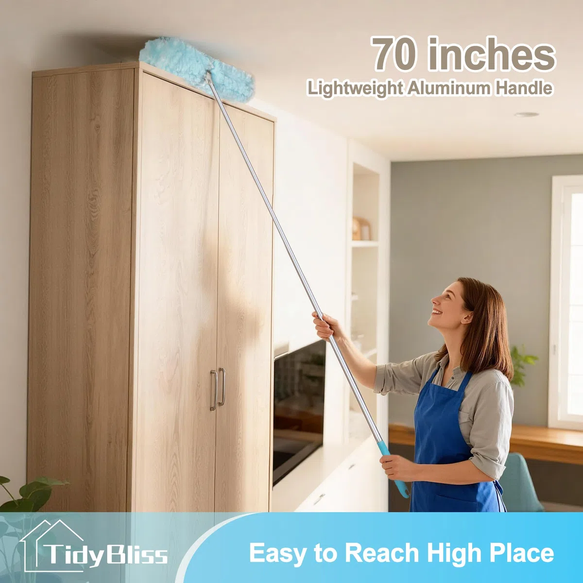 TidyBliss Staubwedel Teleskopstange für Swiffer, 180cm Staubmagnet Lang Ausziehbar mit 10 Nachfüllpack, 360 Grad Teleskop Spinnenwebenentferner Staubwischer zum Reinigen Decke Ventilator Wand