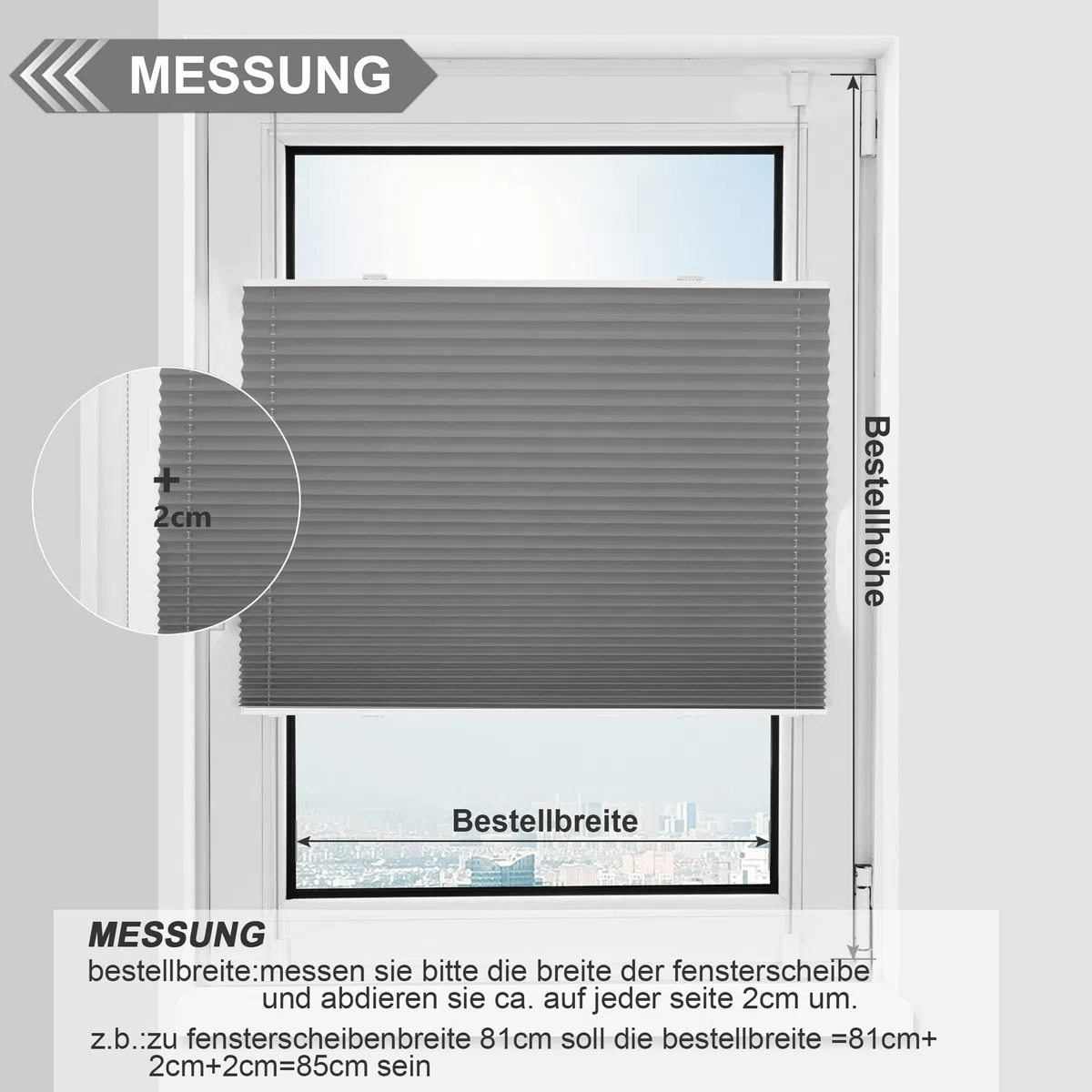 bobodeco Plissee ohne Bohren Verdunkelung Klemmfix, Grau 50x200 cm(BxH) Verdunklungsplissee Thermo Plissees 100% Verdunkelnd & lichtundurchlässig Plisseerollo für Fenster & Tür