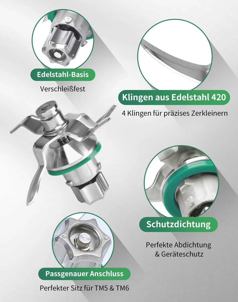 TM5 Messer für Thermomix TM5 TM6 Ersatzmesser aus Voll Edelstahl Mixmesser mit Dichtring rostfrei & stabil, kompatibel mit Thermomix Vorwerk Zubehör und Ersatzteile