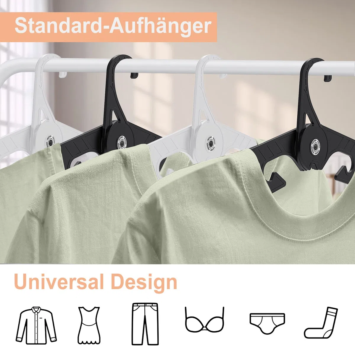 Premium Reisebügel Tragbare Klapp Kleiderbügel Super Bearing Collapsible Hanger Faltbare Kleidertrockner für Reisen, drinnen und draußen 6 Pack (3 Schwarz + 3 Weiß)