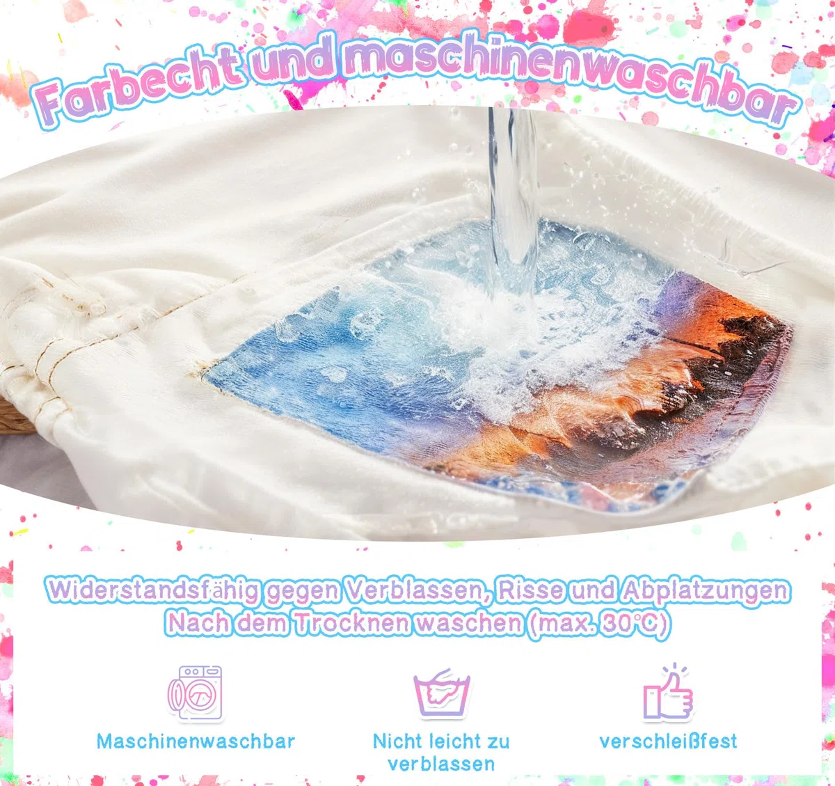 Textilfarbe Waschmaschinenfest 18 Farben je 50ml - Stoffmalfarben Set mit 5 Pinseln, Mischpalette - Hochdeckend für T-Shirts, Jeans, Schuhe auf hellen und dunklen Stoffen