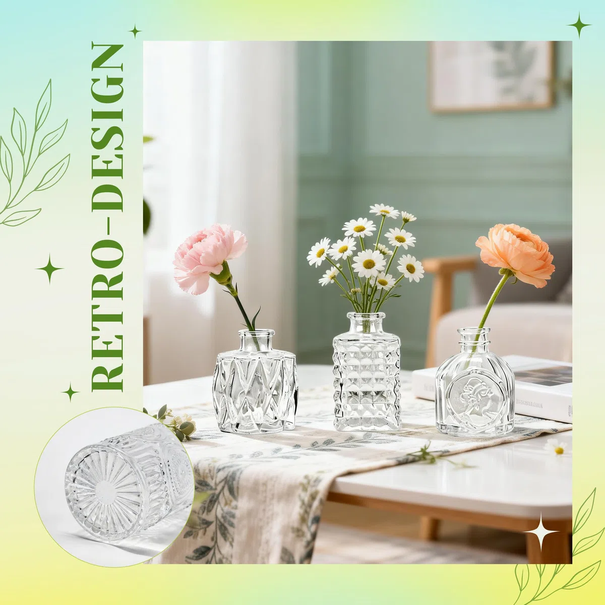 Der Rose Blumenvase Set, 12 Stück kleine Vasen für Tischdeko, mit elegantem Ätzmuster, ideal für Hochzeitsdeko und Party Deko