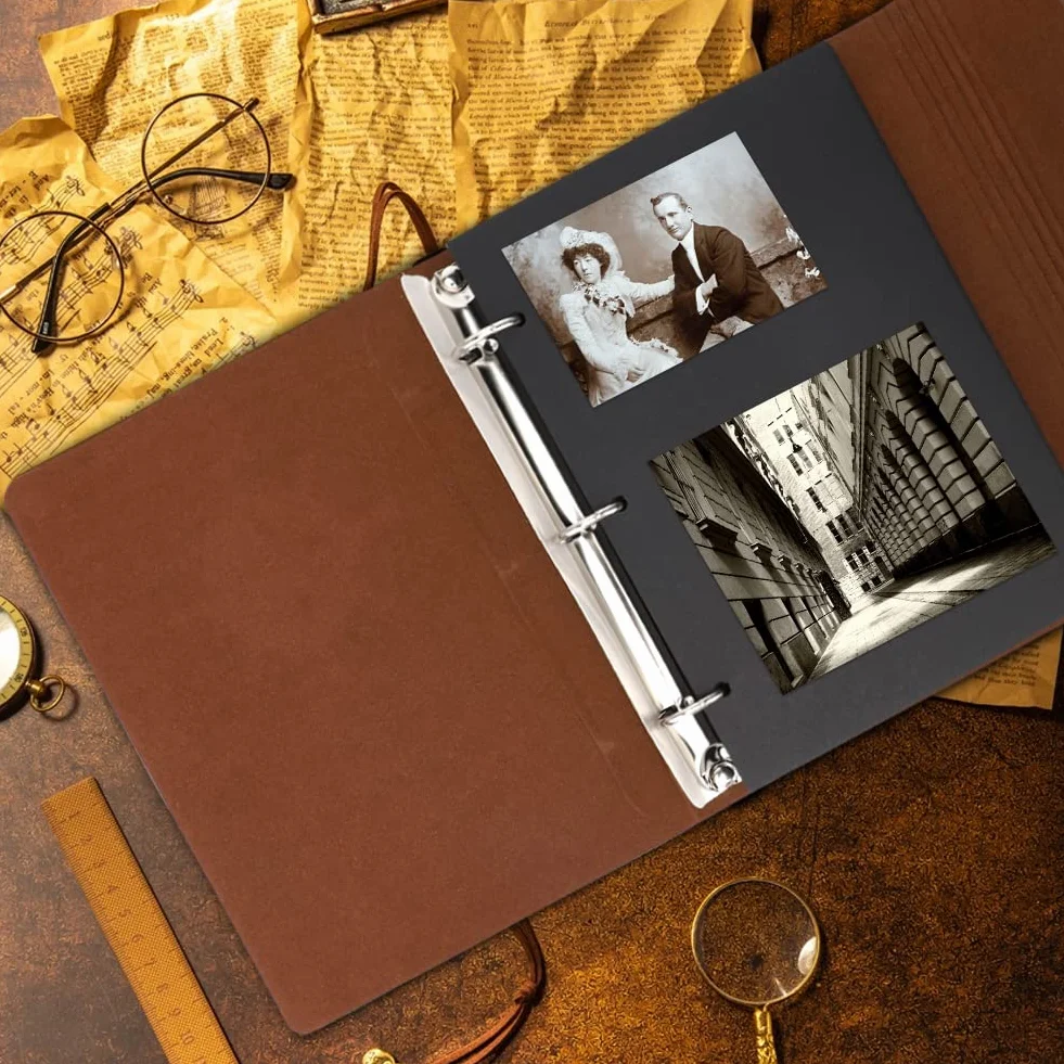 Fotoalbum Lederalbum Selbstgestalten 21,5x17cm, EUBSWA Vintage Fotobuch mit 60 Seiten Scrapbook für 240 Bilder, Hochzeit Gästebuch, Geschenk für Freund (Herz-Klein)
