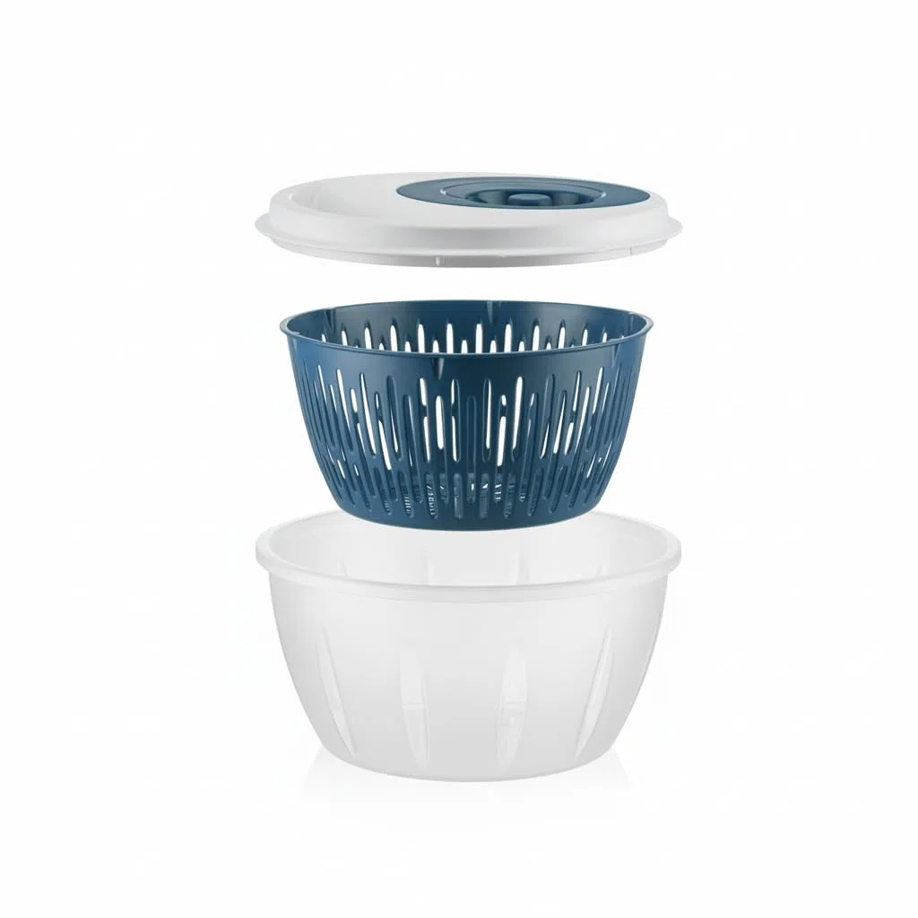 Hausleben Salatschleuder 4,5L BPA-frei – Salatspinner mit Deckel, Abtropfsieb & Schüssel – 3-in-1 Salatschüssel Set zum Waschen und Trocknen von Salat, Gemüse & Kräutern (Blau)