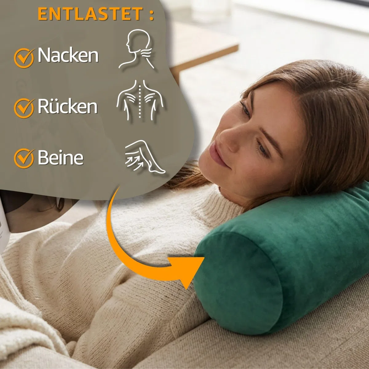 Totsy Baby Nackenrolle mit Bezug Yoga Bolster Knierolle Lagerungsrolle 40x15 cm - Nackenkissen Kissenrolle Yogabolster Kniekissen Zierkissen und kleines Kissen Lange Rolle Beige Velvet