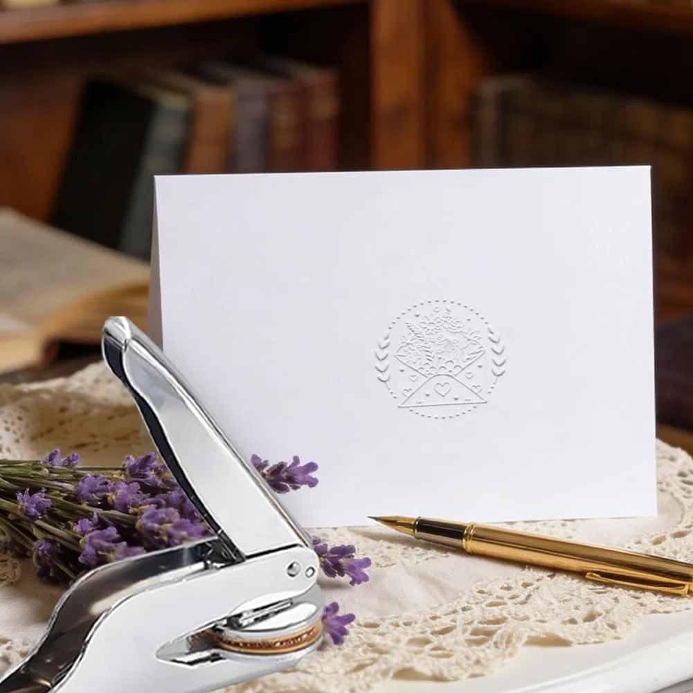 ANATTASOUL Prägestempel Personalisiert Umschläge und Wildblumen Book Embosser,Buchpräger mit Robustem Stahlgehäuse Buchstempel für Bücher,Visitenkarten,Einladungskarte