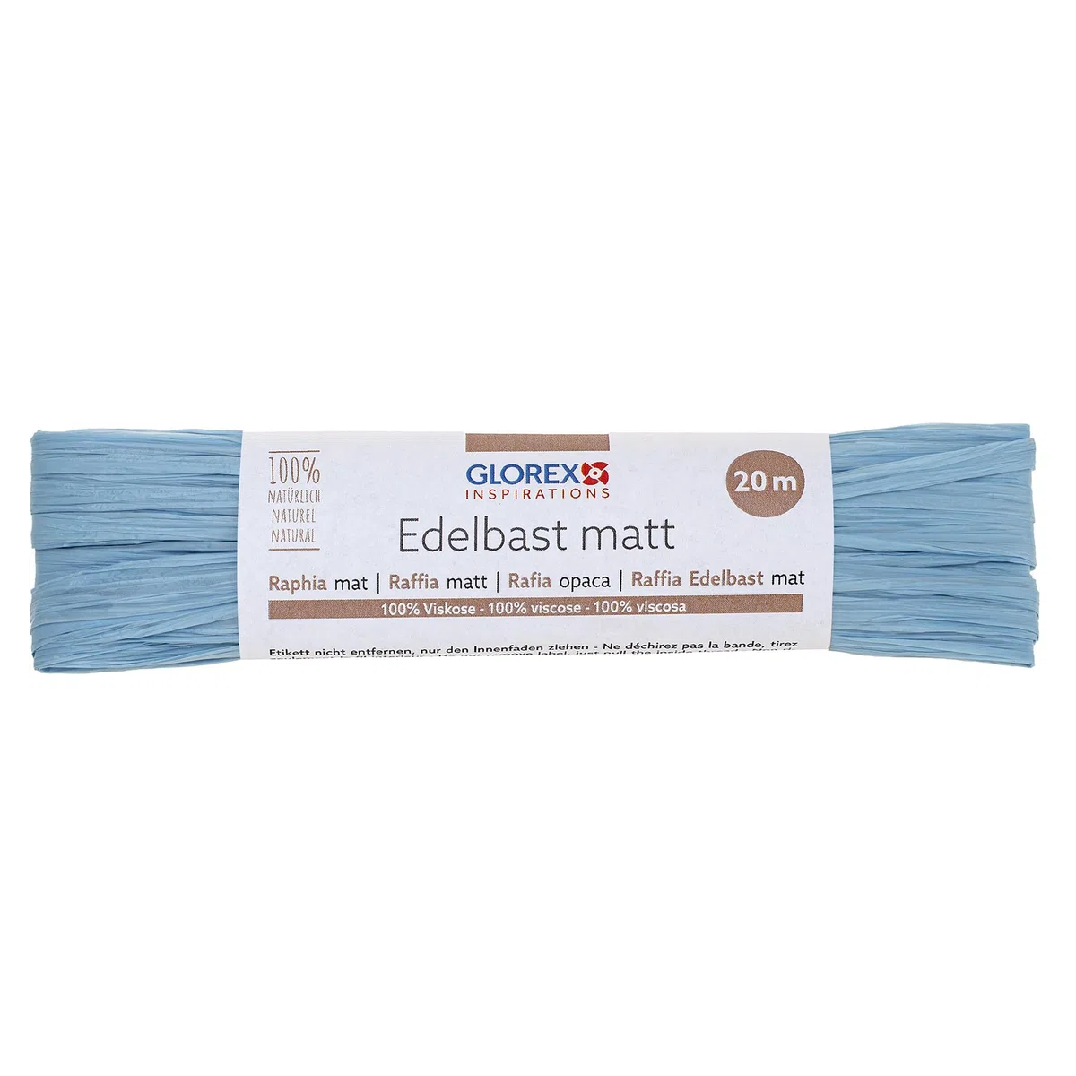 GLOREX 6 9400 507K - Raffia Edelbast, 6 Bündel je 20 m matter Bast, Hellblau - zum Basteln, zur Dekoration oder für Gestecke, Sträuße und andere floristische Arbeiten