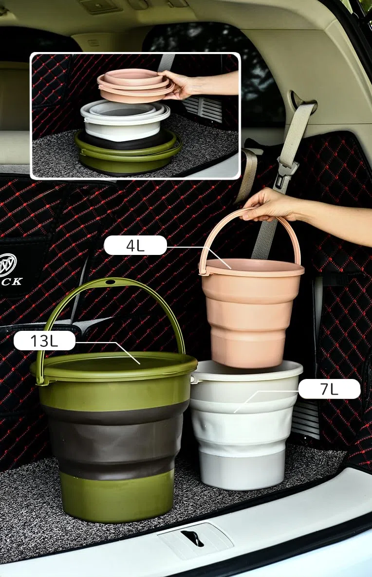 Faltbare Eimer 4L/7L/13L mit Henkel Putzeimer Faltbar für Camping, Angeln, Putzen, Autowäsche Weich großes Fassungsvermögen leicht stilvoll (Olivgrün, 13L(mit Deckel))
