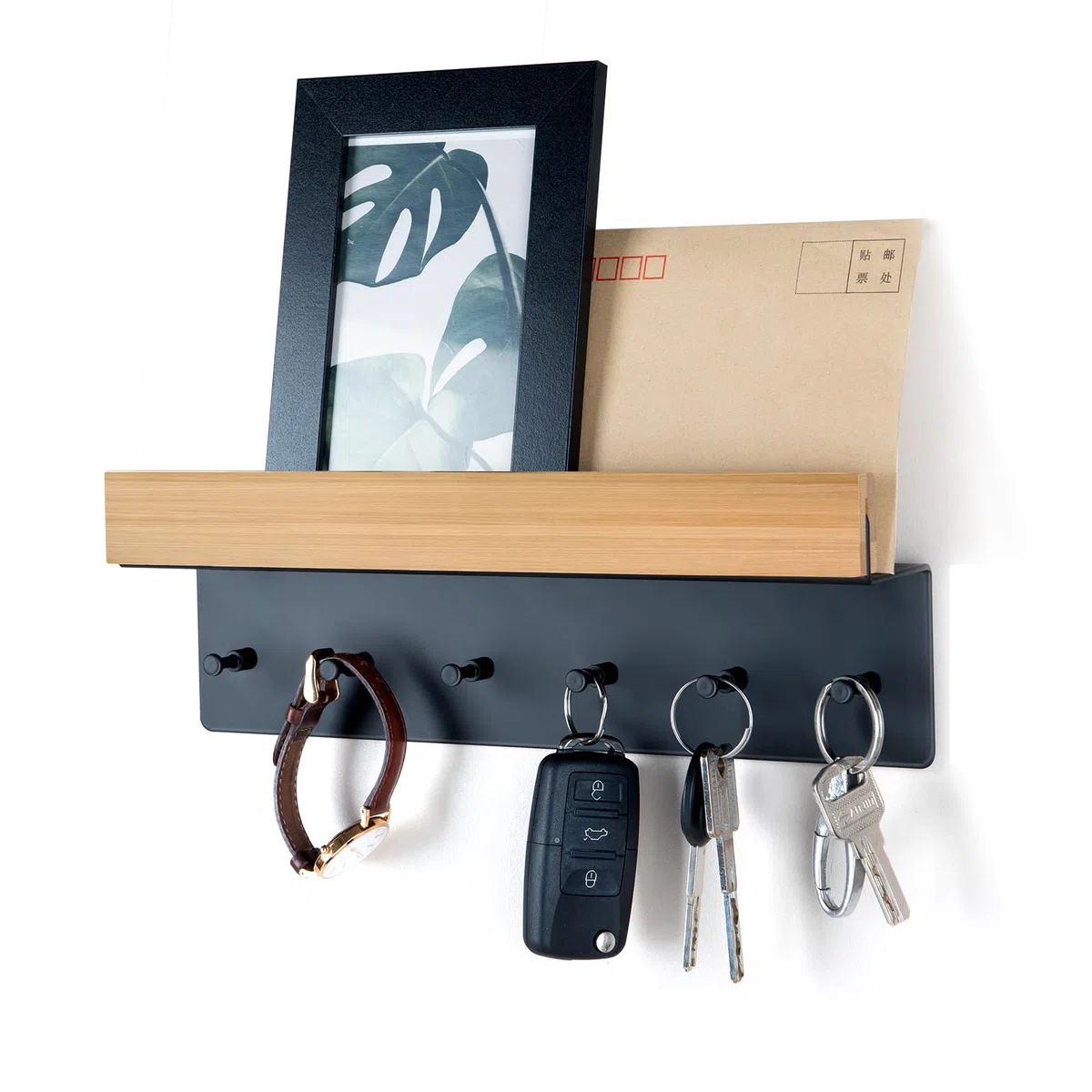 ANVODE Schlüsselbrett Holz mit Ablage, Schlüsselhalter Schlüsselregal mit 6 Haken, Wand Schlüsselboard für Eingangsbereich, Flur, Küche
