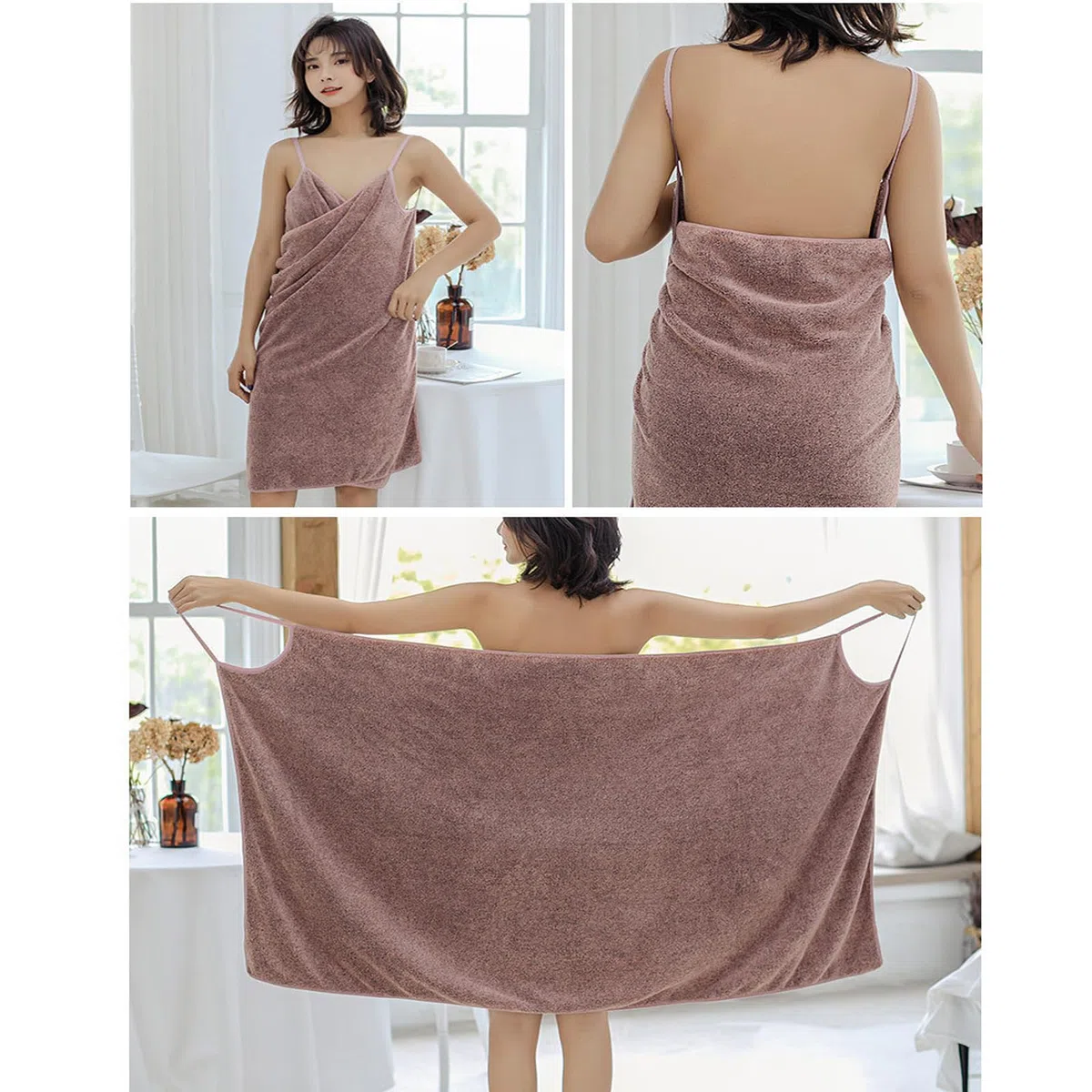 Saunakilt Damen, Badetuch mit Trägern, Handtuchkleid Damen, Sling Baderock, Spa Bademantel Set Badetuch, Tragbar Badetuc für Dusche Pool Spa Badezimmer (140 * 80 cm/Grün-290g)