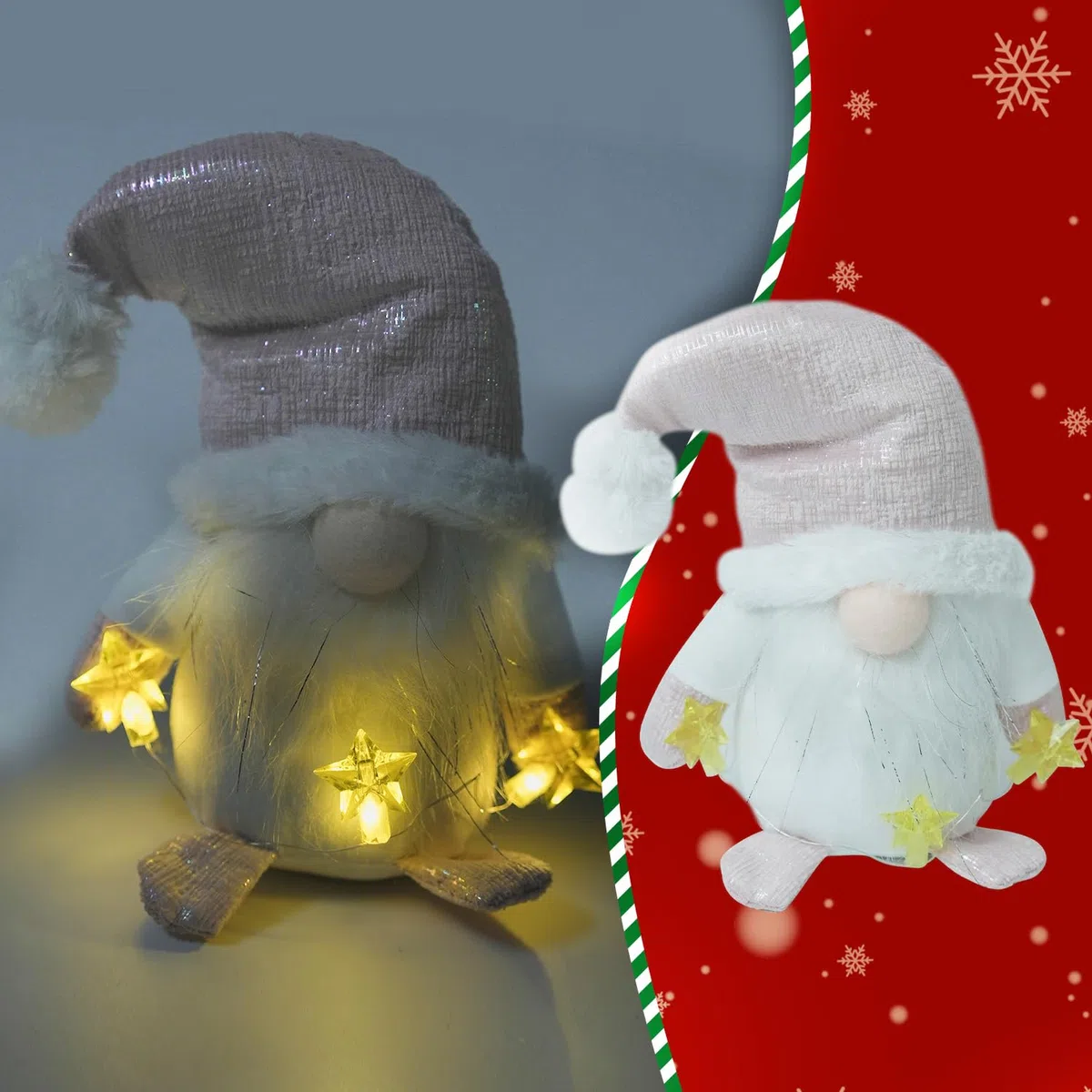 Wichtel Leuchtend 2er Set, LED Deko Figur 22cm, Tomte Batterie | Skandinavische Ambiente-Beleuchtung für Garten, Balkon & Innen. Kabellos & ganzjährig. Hinweis: Batterien nicht enthalten.