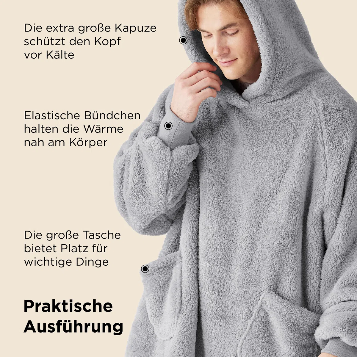 BEDSURE Hoodie Decke mit Ärmeln - Kuschelpullover als Geschenke für Frauen - Tragbare Decke zum Anziehen Erwachsene Kuscheldecke mit Ärmeln Weich Warm Geschenke für Freundin Mütter, Grau 95x85 cm