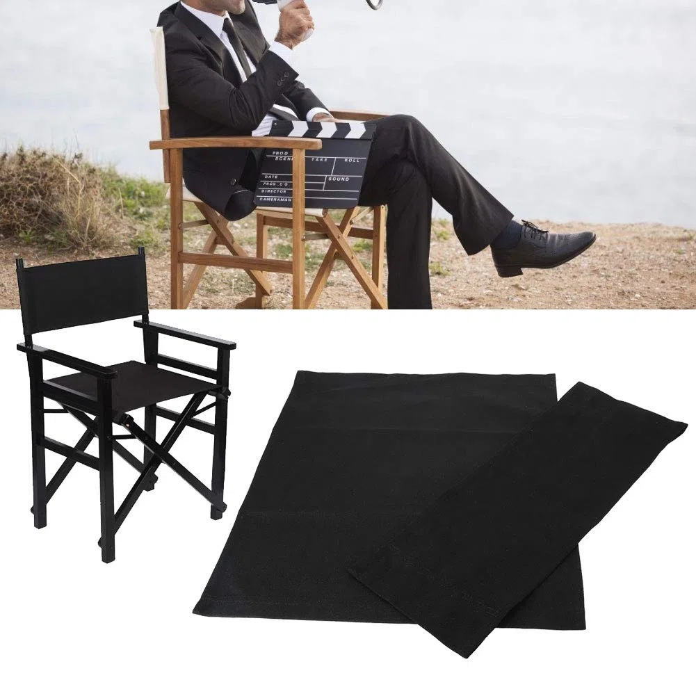 Ausla Direktorstuhl Ersatz-Sitzbezug Set, Schwarz, 2-teilig Leinwand Sitz und Rückenlehne mit Holzstab