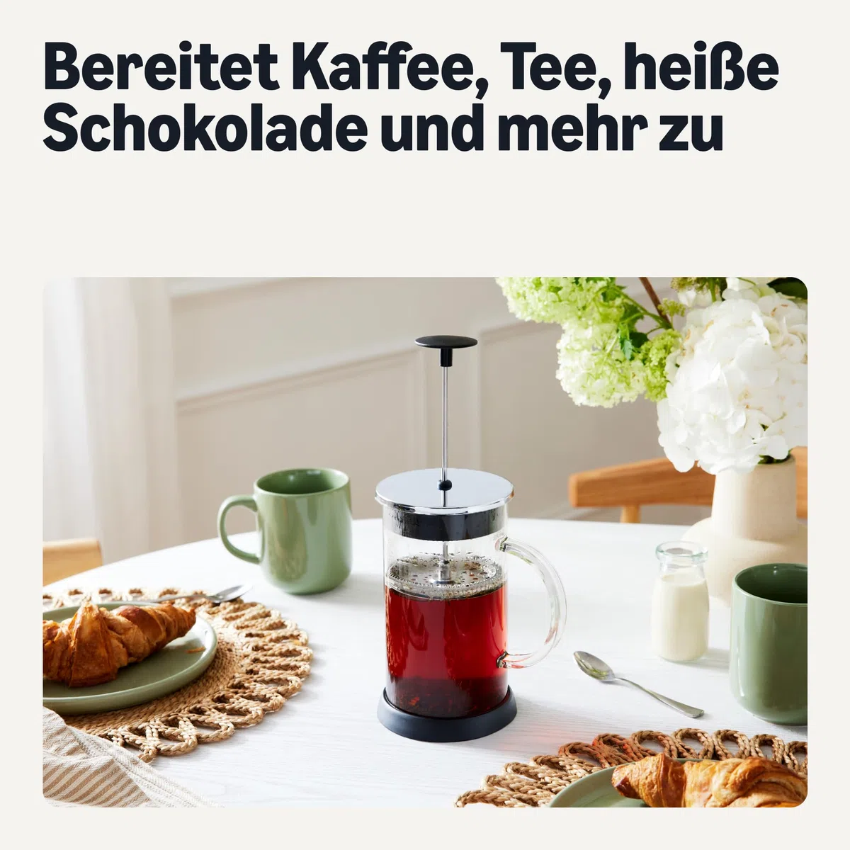 Amazon Basics French Press-Kaffeebereiter, 1 L, Borosilikatglas, Abnehmbare Spülmaschinenfeste Teile