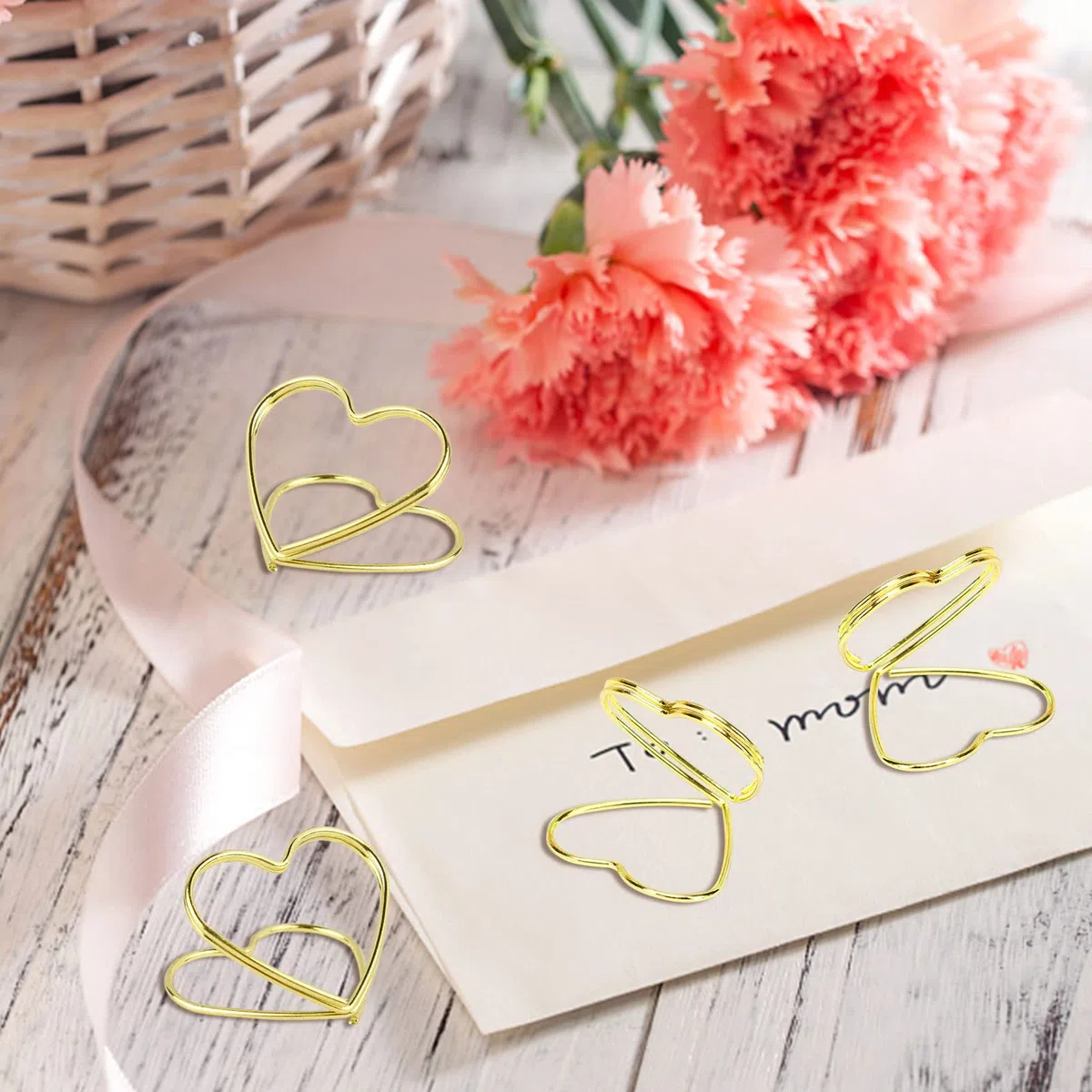 CDIYTOOL Tischkartenhalter in Herzform, Tischkartenhalter für Hochzeit, Tischnummernhalter, Fotohalter, Bilderständer, Clips für Jahrestag, Party, Geburtstag, Büro, 100 Stück (Gold)