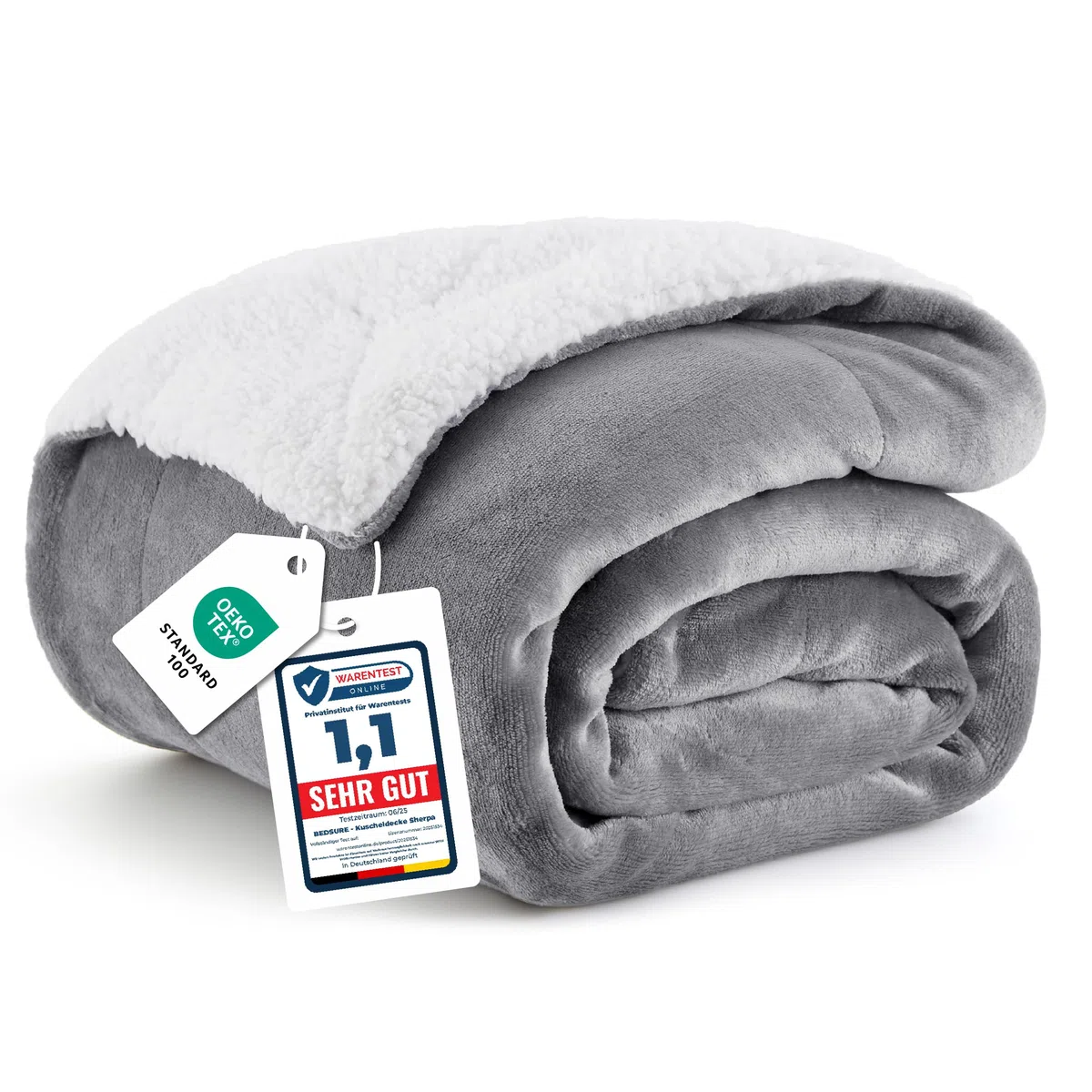 BEDSURE Kuscheldecke Warm Sherpa Wolldecke - Sofadecke, Flauschig Sofaüberwurf Decke, Dicke Couchdecke, Geschenke für Frauen, Flauschige Wohndecke, Grau, 150x200 cm, XL