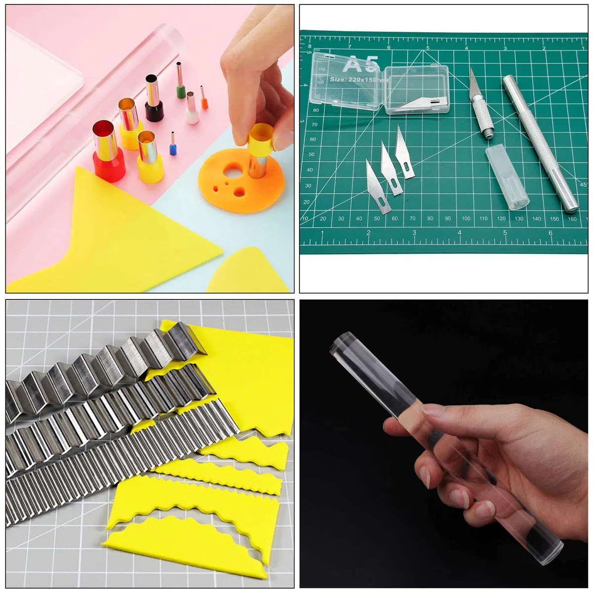 Polymer Clay Tools Set, Acryl Tonrollen, Acrylplatte, Schneidematte, Runde Polymer Clay Ausstecher mit Clay Slicer Blade für Töpferei und Bildhauerei, 43 Stück