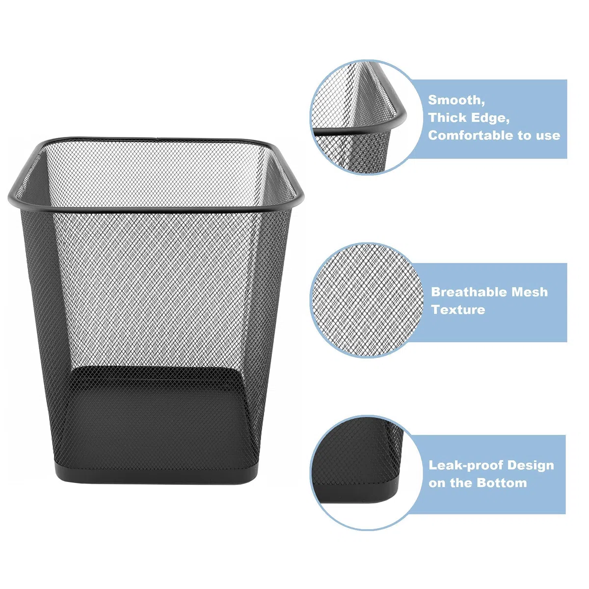 D.RECT Papierkorb Büro 18L - Abfalleimer, Papierkorb aus Drahtgeflecht Mülleimer, Papiereimer - Metall Büroeimer Mesh Eckig, Schwarz