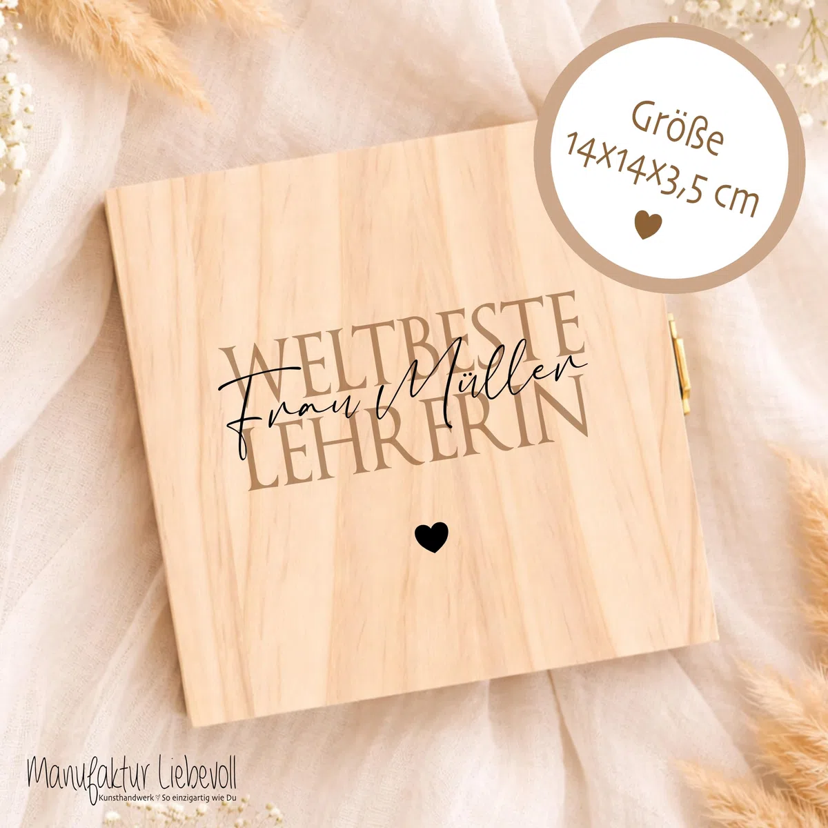 Personalisierte Geschenkbox Holz „Weltbeste Lehrerin“ mit Namen – Abschiedsgeschenk Schule & Fotogeschenk mit Spruch & Blume – Danke Geschenk Lehrerin (Glück ist, eine Lehrerin wie Sie zu haben!)