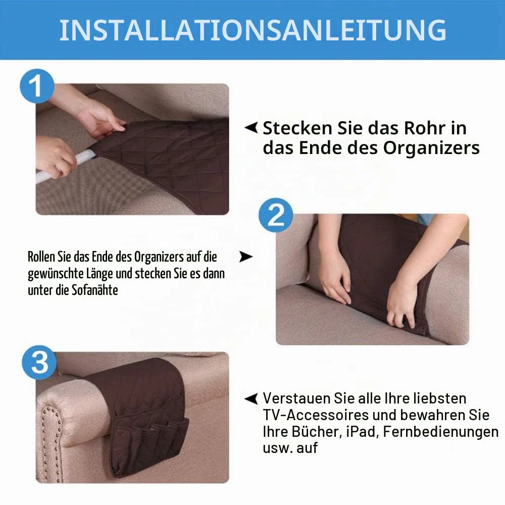 Armlehnen Organizer,Wasserdichte Platzsparender für Couch oder Sessel Bett Storage Tasche TV Fernbedienung Halterung für Handy, Buch, Zeitschriften, Bleistift(braun)