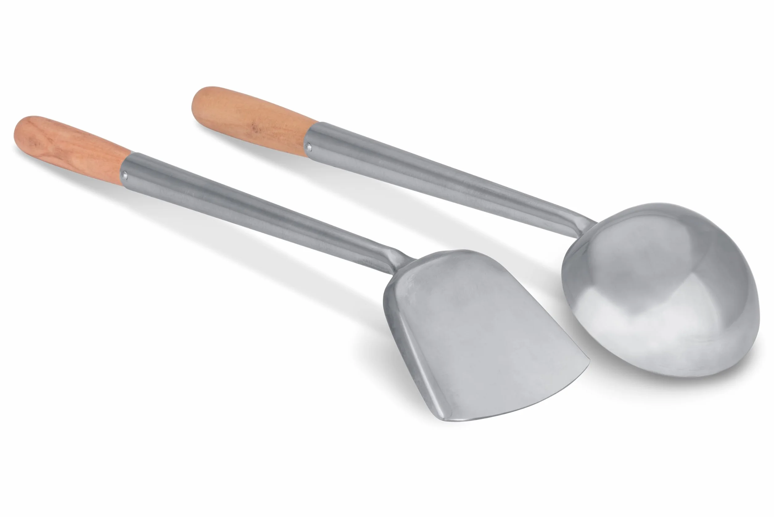 Craft Wok Schöpflöffel und Pfannenwender-Set mit Holzgriffen für asiatische chinesische Woks aus Karbonstahl, traditionell / 732W325