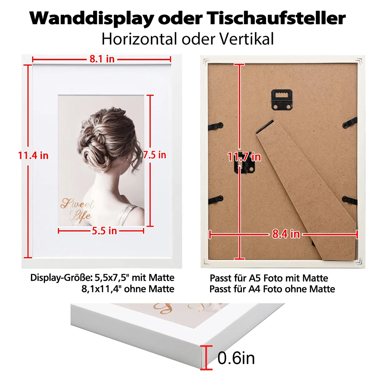 Egofine Bilderrahmen A4, Holzrahmen Rahmen mit Acrylglas, 21x29.7cm Posterrahmen für Tisch- und Wandmontage, Passepartout für Fotos DIN A5, Perfekt für Poster, Puzzles, Zuhause, Büro, Weiß, 4er