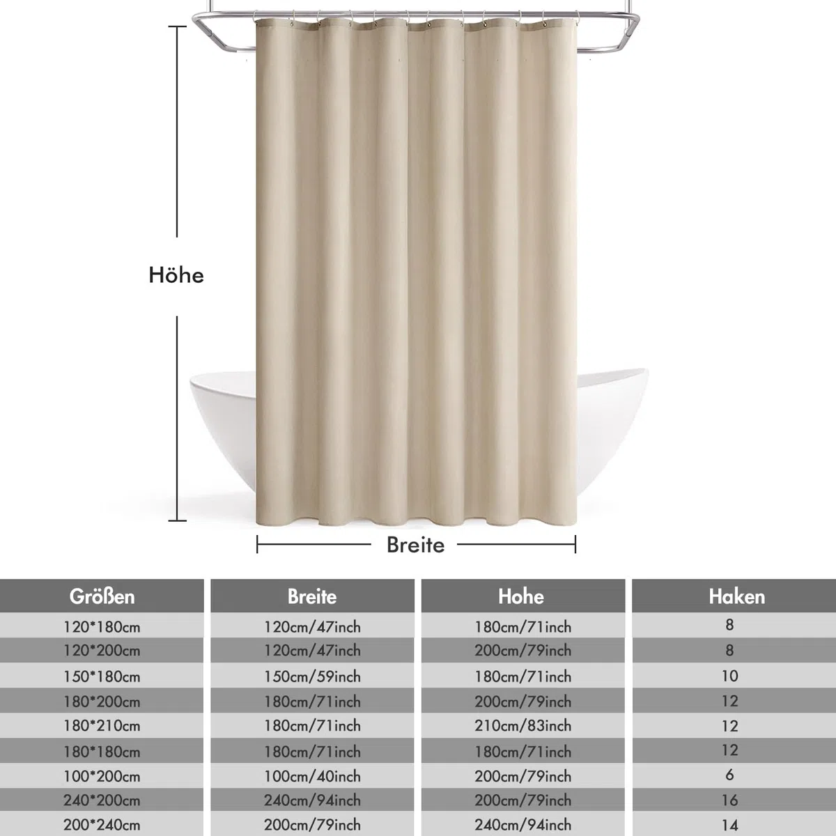 MIULEE Leinen Texturiert Duschvorhang 120x200 cm Hellbeige, Schwerer Hotel Luxus Polyester Wasserdicht Duschvorhänge, Antischimmel Waschbar Stoff Badvorhang für Badezimmer mit 8 Ringe