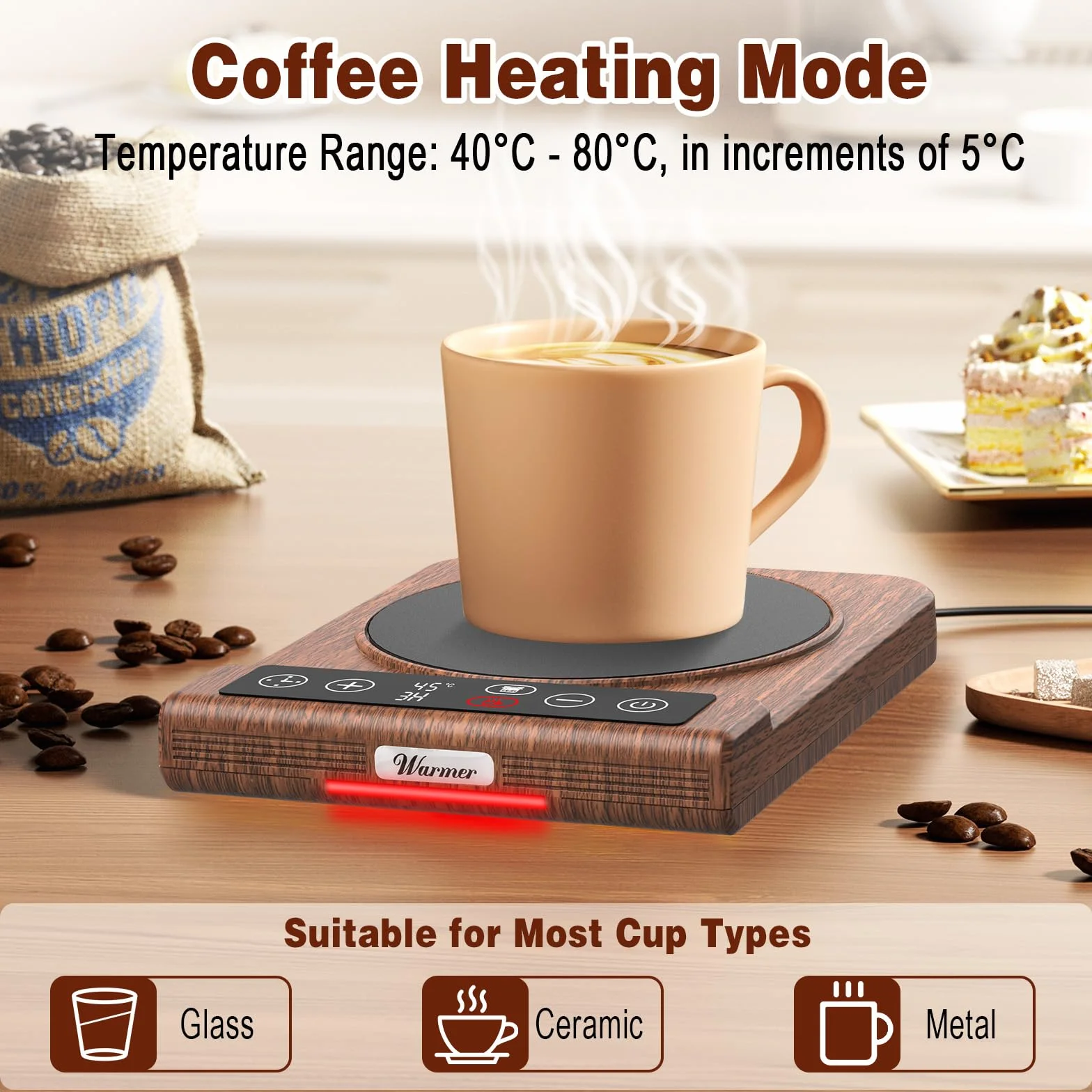 Sauerteigstarterwärmer, Tassenwärmer Zwei-in-einem, Wärmeplatte Präzise 1℃ Thermostat (Gärungsmodus: 21-38℃) und 5℃ Thermostat (Heizmodus: 40-80℃),mit 24-Stunden-Timer