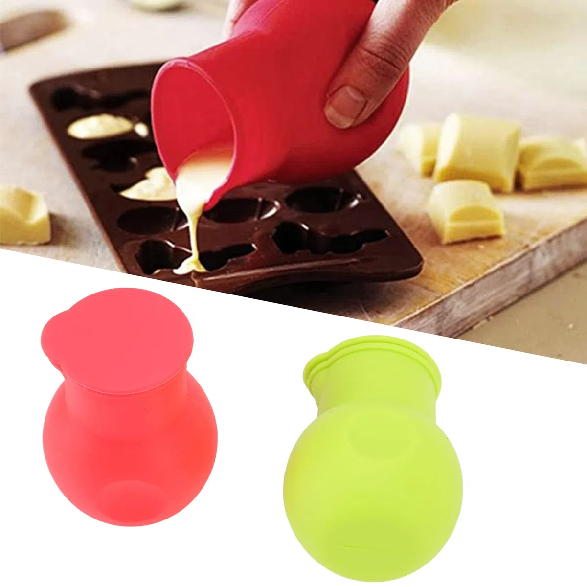 2 Stück Silikon-Schokoladen-Heiztopf, Roter und Grüner Schokoladen-Schmelztopf, Teiler, Schokoladen-Schmelztopf