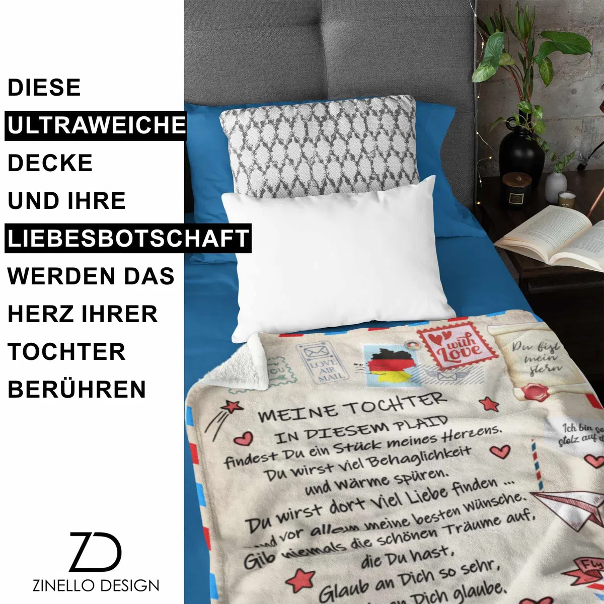Süße personalisierte Decke zum Verschenken an Ihre Tochter. Originelle und praktische Geschenkidee zum Geburtstag Weihnachten Muttertag Hochzeit Bettüberwurf Heimdekoration