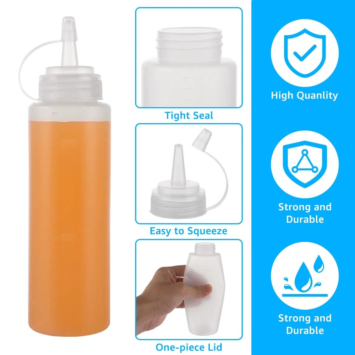 APACALI 14 Stück Saucenflasche, Quetschflasche 250ml, Squeeze Flasche Mit Kappen, Saucenflasche Squeeze Condiment Flaschen, Ketchup Flasche für Condiment Sauce Dressings Senf Ketchup Öle