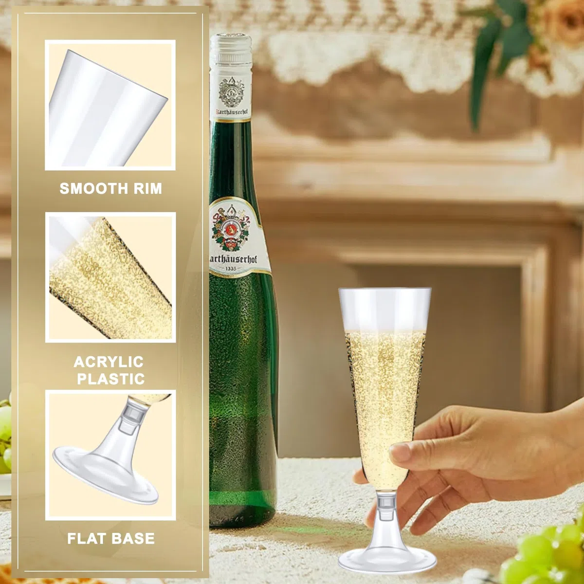 lafo 60 Stück Sektgläser Plastik Mehrweg - 160ml Champagnergläser aus Kunststoff, Klare Hochzeit Sektgläser, Wiederverwendbare Partygläser für Hochzeit, Geburtstag, Oktoberfest