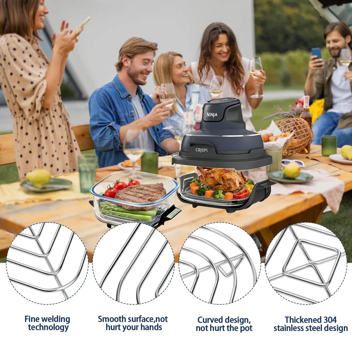 2 Stück Grillrost Edelstahl Kompatibel mit Ninja Crispi AirFryer Ersatzgitterrost für Ninja Crispi Glasbehälter 3,8L und 1.4L, Spülmaschinenfest, für Ninja Crispi Zubehör
