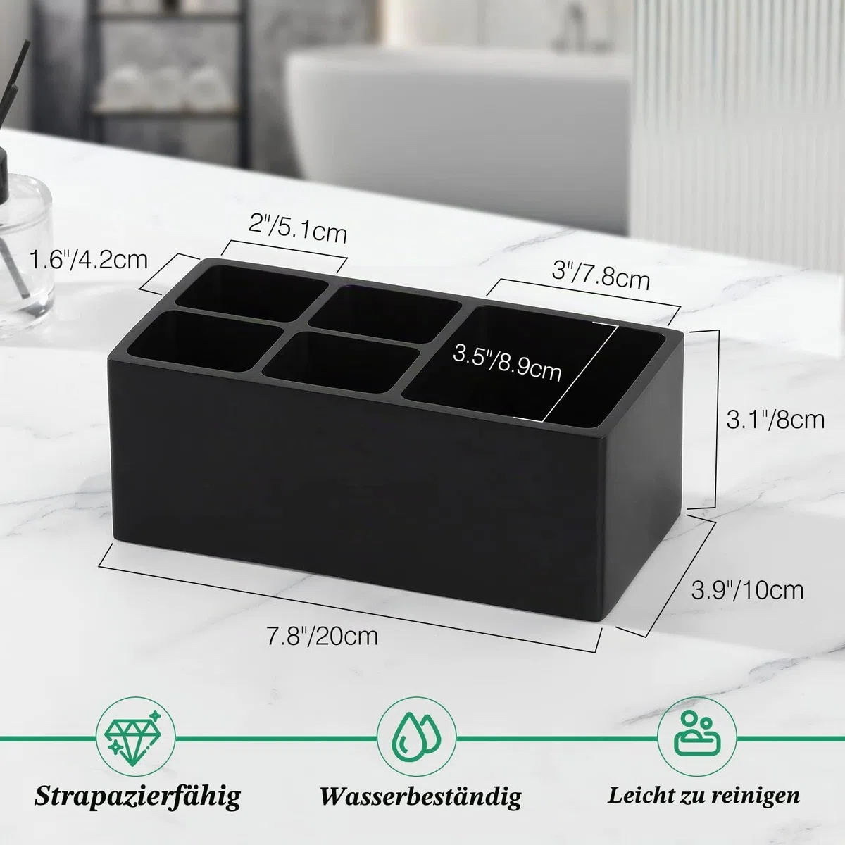 Luxspire Elektrische Zahnbürstenhalter, 5 Fächer Harz Zahnbürstenhalterung Zahnputzhalter Kinder Zahnbürsten Organizer Badezimmer für Zahnbürste Bürstenkopf Zahnpastaständer Badezimmer Caddy, Schwarz