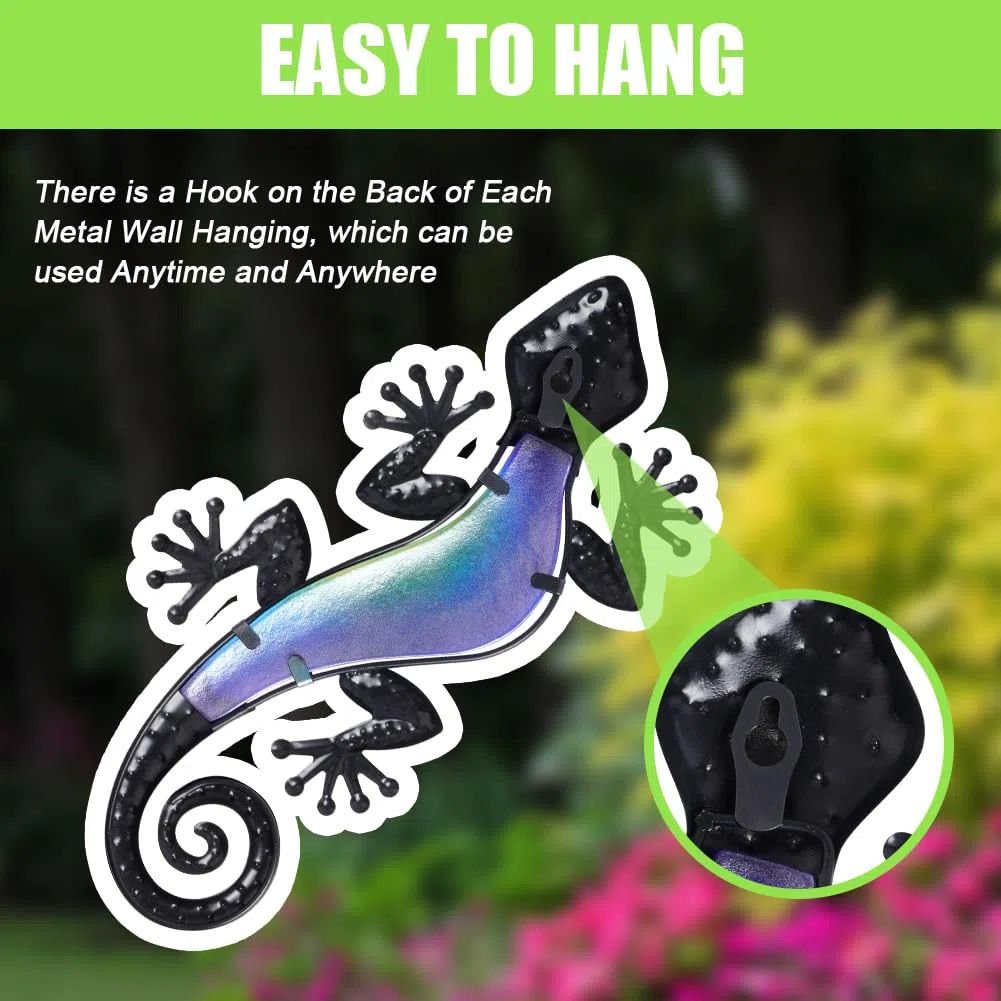 AOOSU Metall Gecko Wanddekoration, 2 Stück Eidechse Kunst Wand, Eidechse Kunst-Ornament für Garten, Veranda, Terrasse