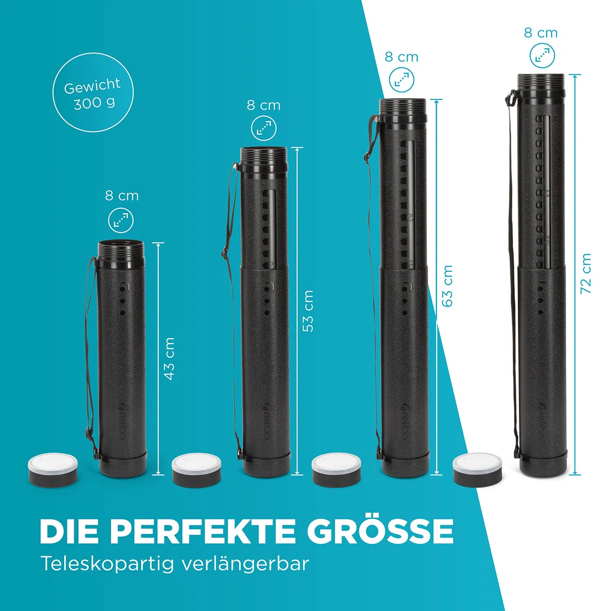 Transportrolle für Flipchart-Papier - Kompakte Posterrolle für Transport und Aufbewahrung, Für DIN A1 - A3 & Flipchart-Format | mit Tragegurt und Verstellbarer Länge | Schwarz