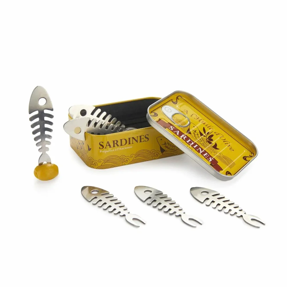 Balvi Aperitif-Gabel Conserverie Sardines Tintenfisch-Konservendose im Retrodesign Blech/Edelstahl