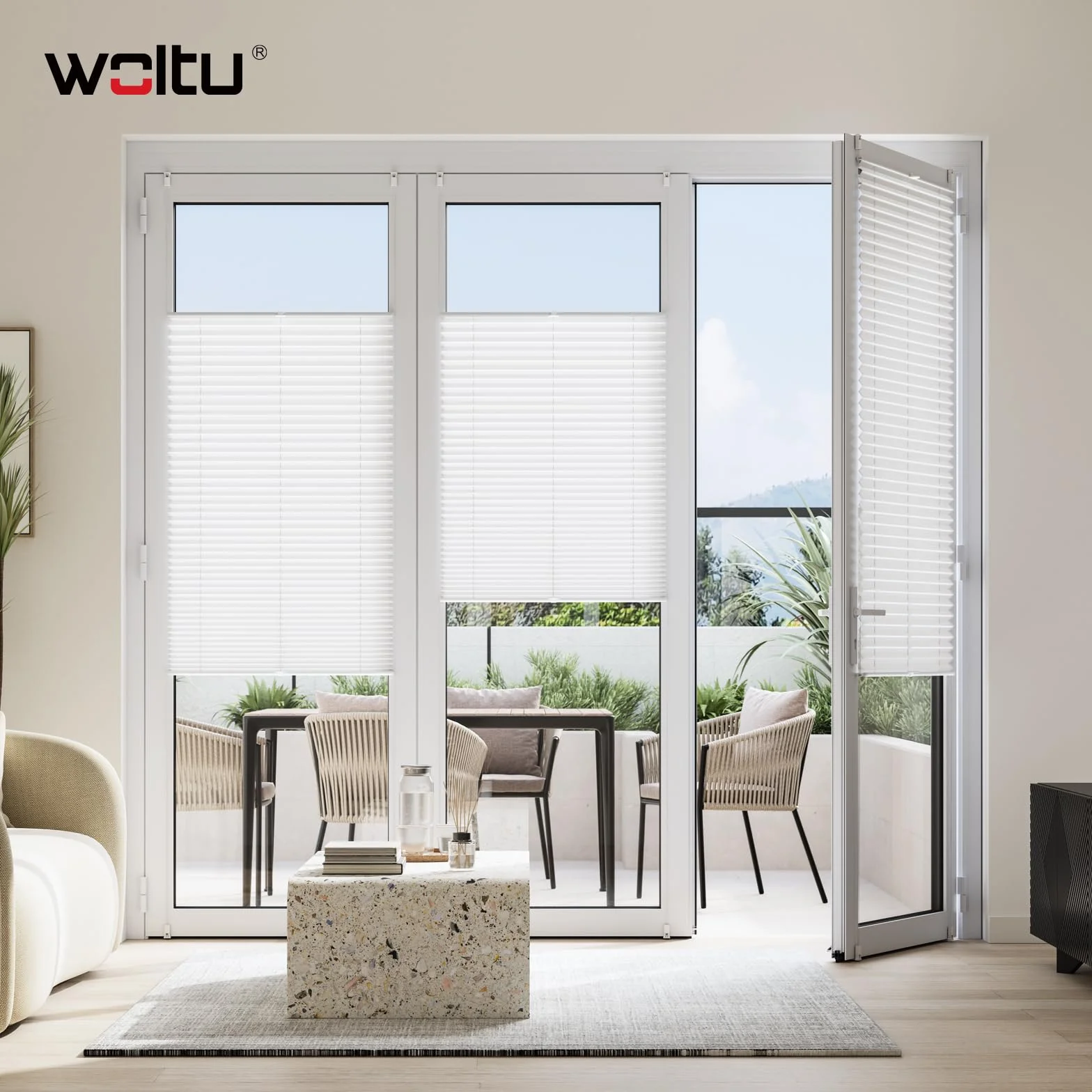 WOLTU Plissee Klemmfix ohne Bohren 80x120cm (BxH) Weiß Faltrollo Plisseerollo mit Klemmträger Lichtdurchlässig, Jalousie Sichtschutz und Sonnenschutz Easyfix Rollo für Fenster & Tür