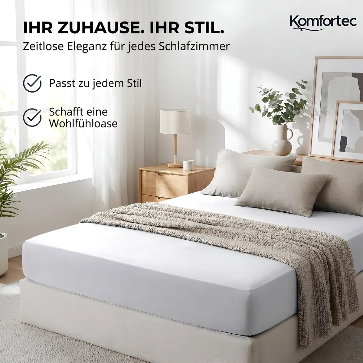 Komfortec Spannbettlaken Jersey 100% Baumwolle – 180x200 cm – 135g/m² – Weich, Atmungsaktiv & Hautfreundlich – Mit Rundumgummi – Oeko-Tex Zertifiziert – Für Boxspring, Topper & Matratzen – Weiß
