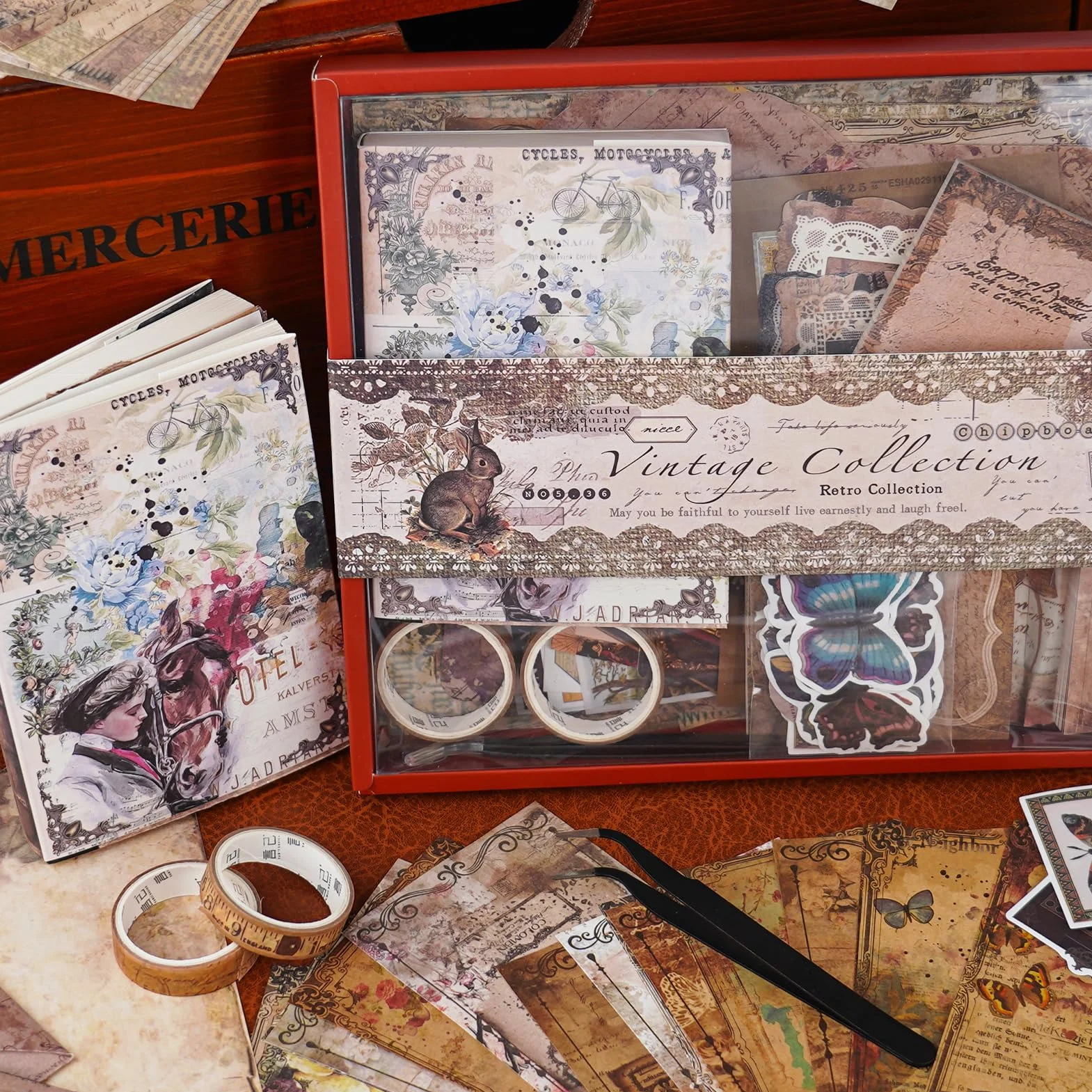 Funto Scrapbooking Kit (96 Teile), Vintage-Sammlung - Wisteria & Schmetterling, Perfekt für Bullet Scrapbooking Materialien, Planner DIY Kunst Handwerk Collage.