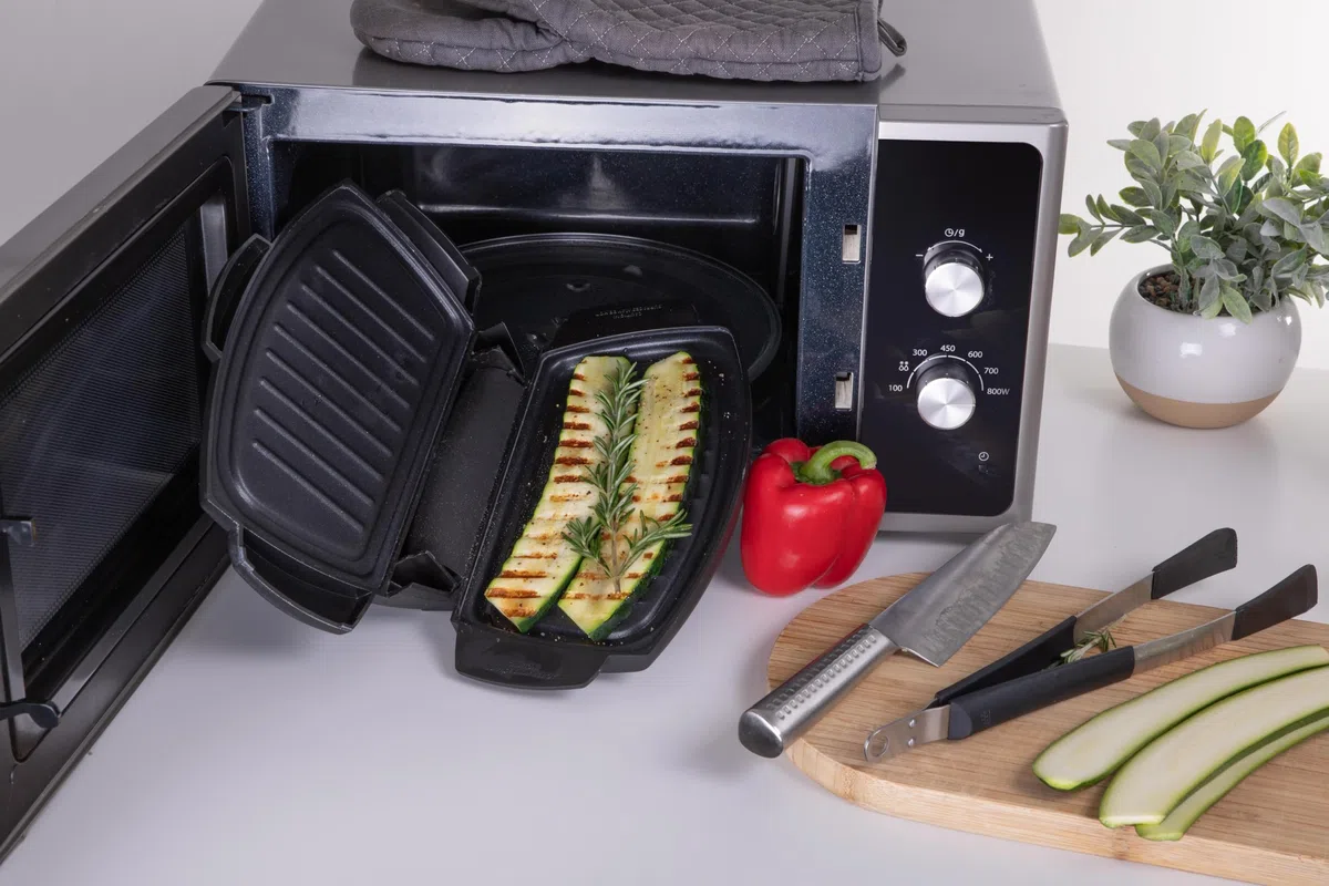 Impulsion - Express Grill – doppelseitiger Grillkocher für Mikrowelle, Zubehör für Grillgut von Fleisch, Fisch und Sandwiches, Antihaftbeschichtung, leicht zu reinigen, spülmaschinenfest