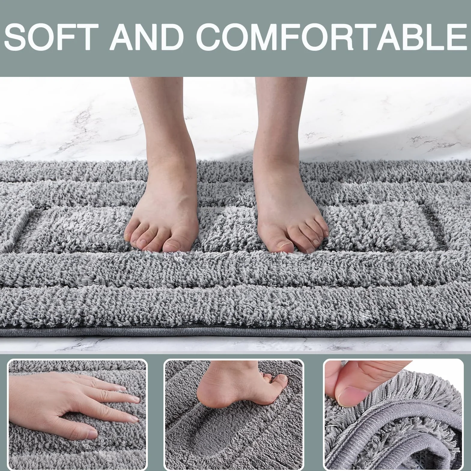 DUNSOO Badezimmerteppich, Badematte rutschfest Waschbar, Weiche Badteppich Wasserabsorbierend Mikrofaser Badvorleger für Dusche,Badewanne und Toilette - Grau,70 x 120 cm