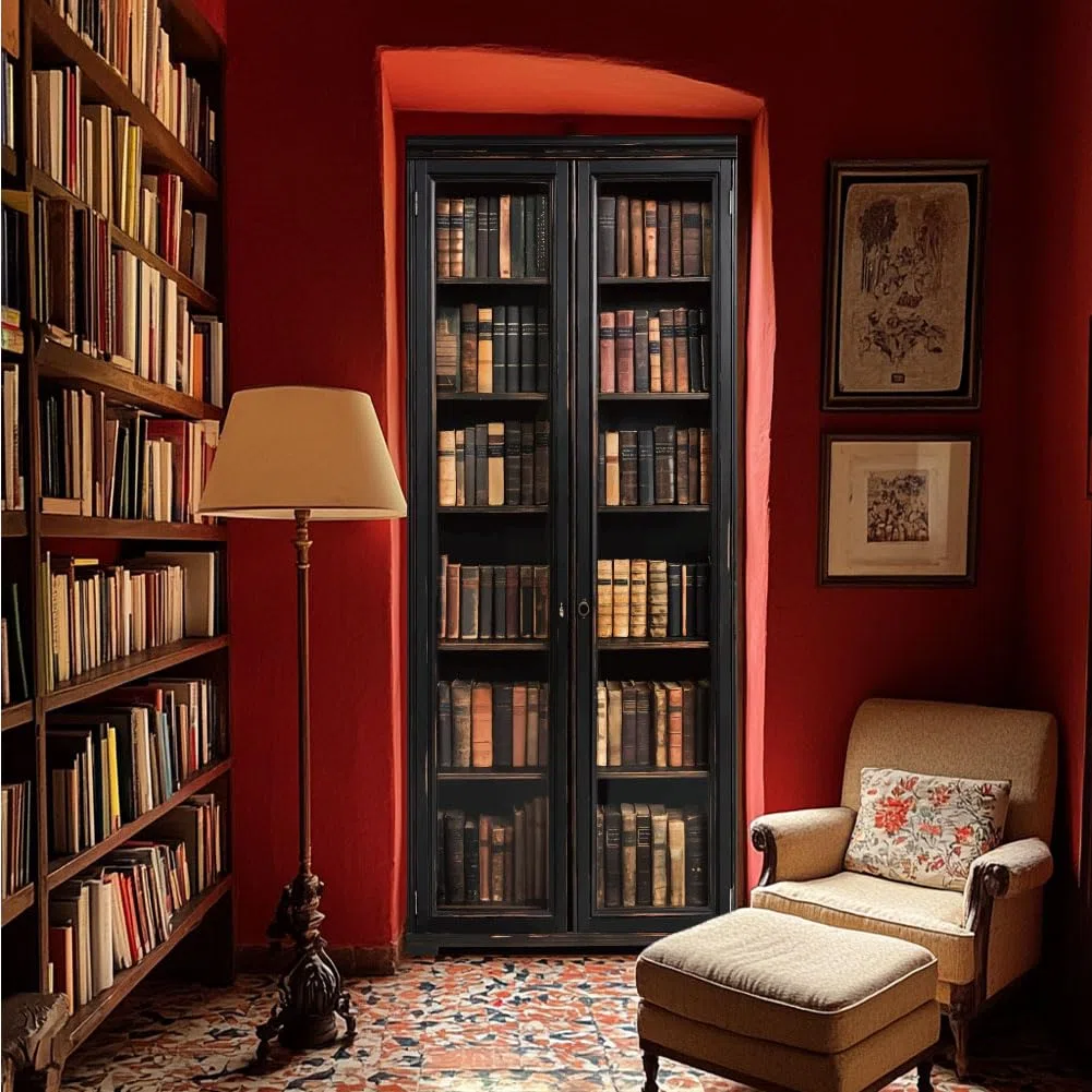 arricraft 2 Stück Selbstklebender Türaufkleber 80cm X 200cm /31.5"X78.7" Bücherregal Muster Tür Wandbilder Aufkleber PVC Tür Abnehmbare Tapete Dekoration Für Schlafzimmer Wohnzimmer