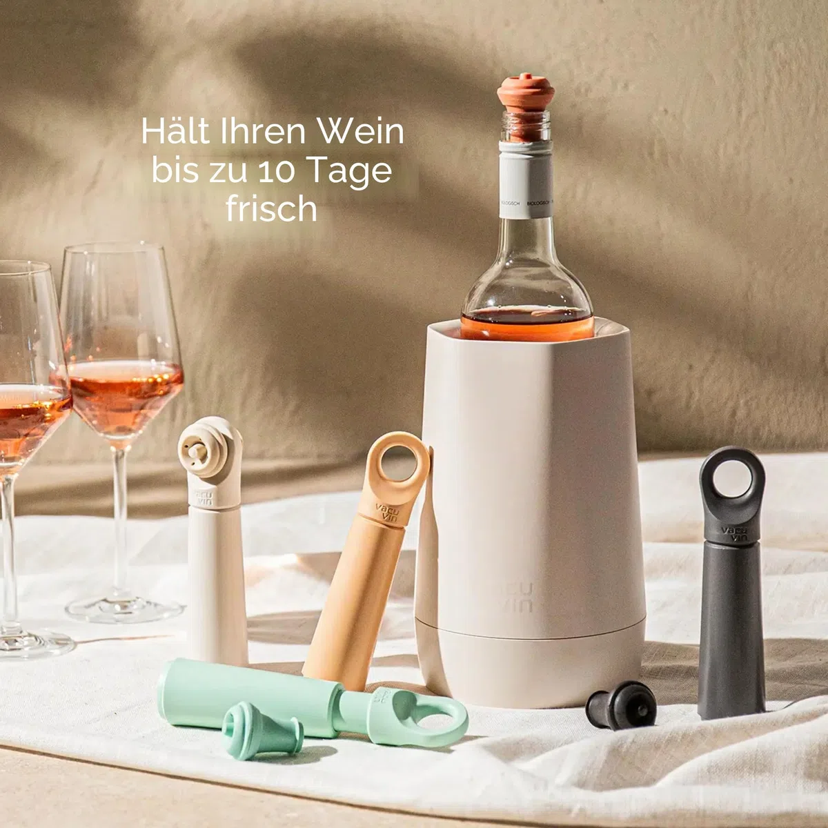 Vacu Vin Loop Weinpumpe - Entwickelt und Hergestellt in den Niederlanden - Vakuum-Weinverschluss hält Ihren Wein bis zu 10 Tage lang frisch - Wiederverwendbar - 1 Pumpe, 1 Stopper, Jade